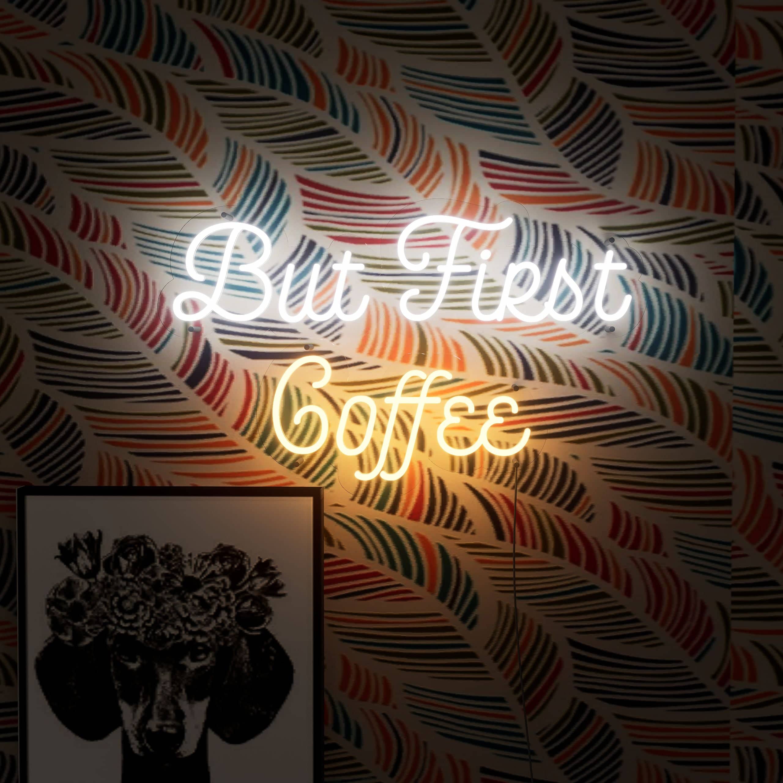 But First Coffee bedroom neon sign glows warmly