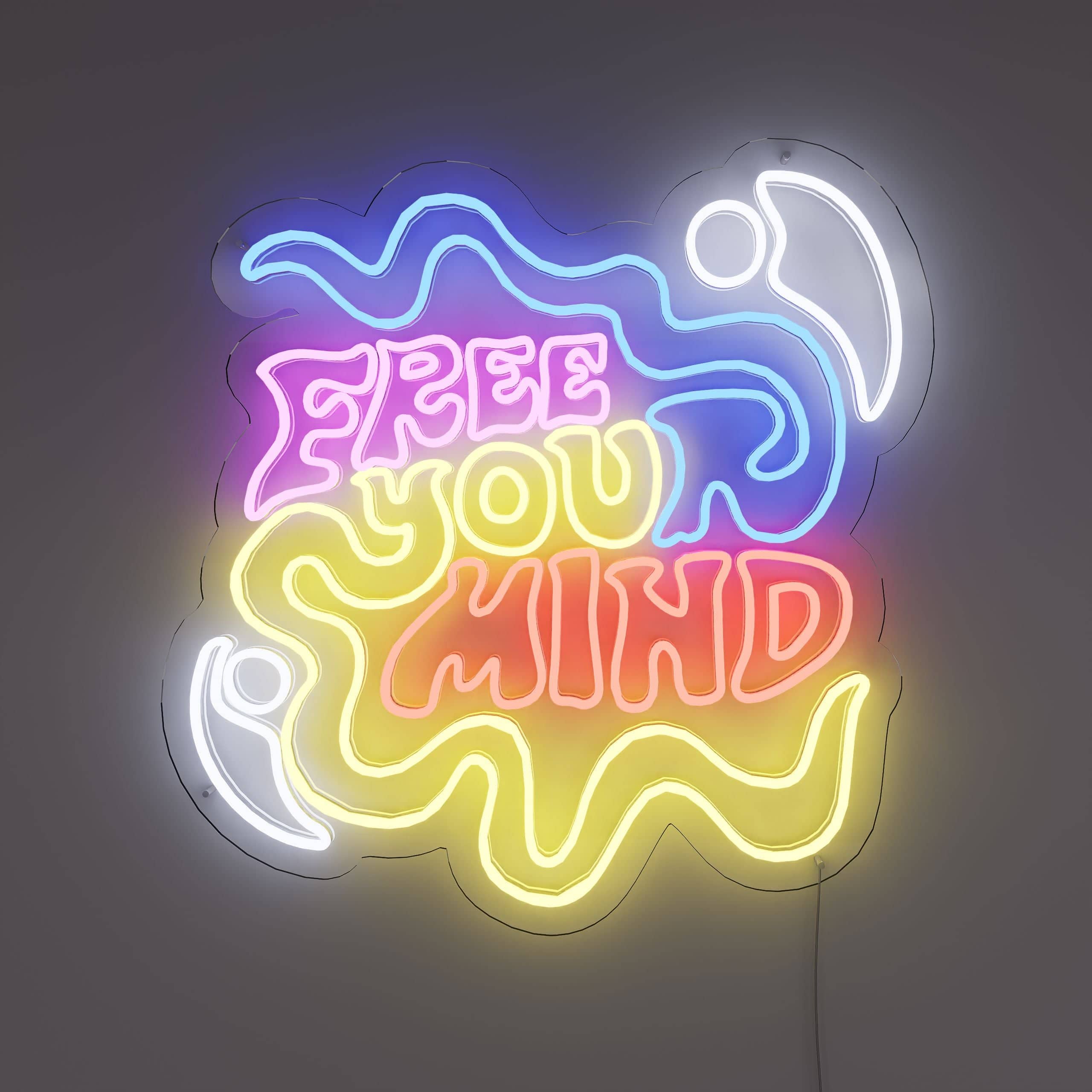 Colorful neon sign reading Free Your Mind