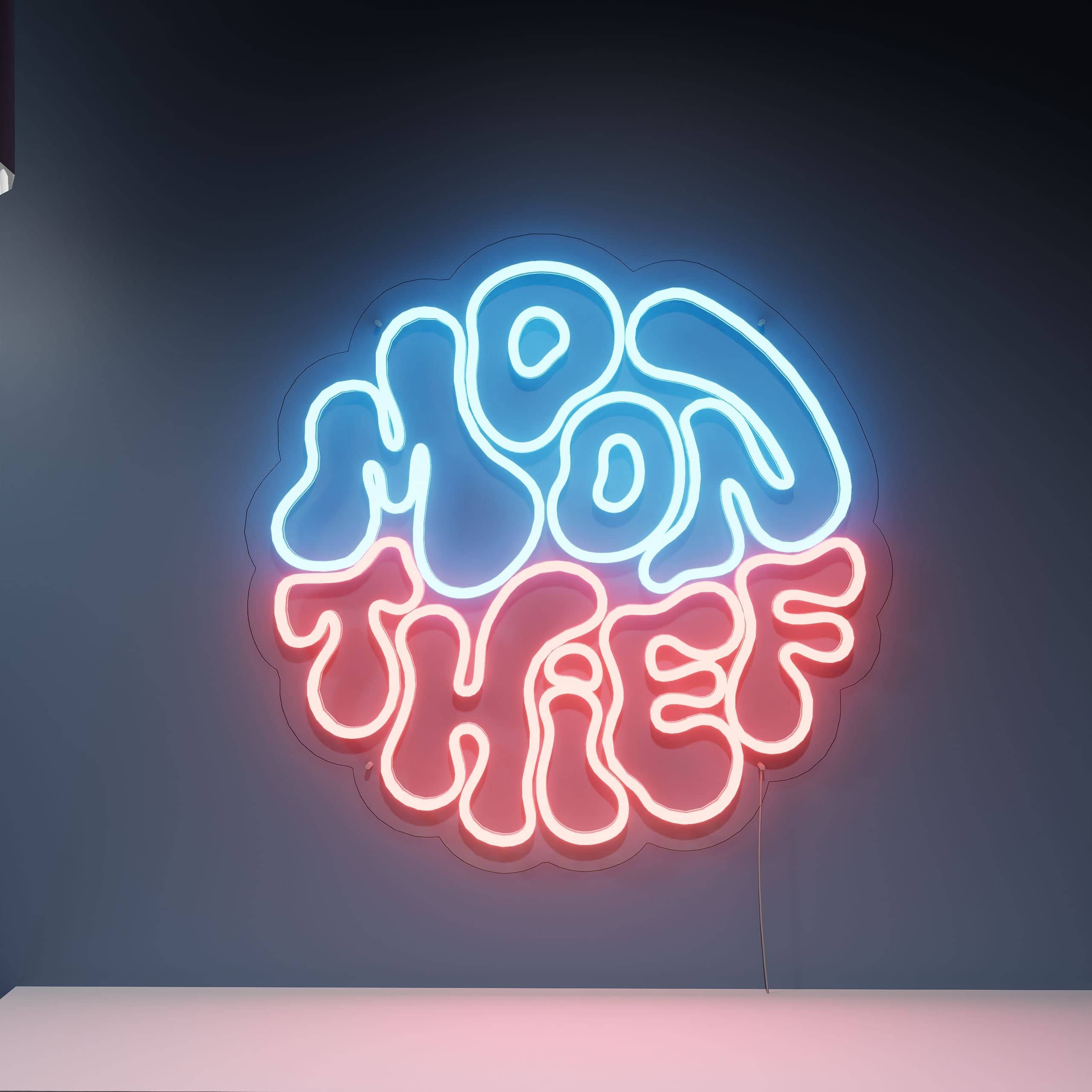 Soft pink light of Moon Thief Neon Sign enchants