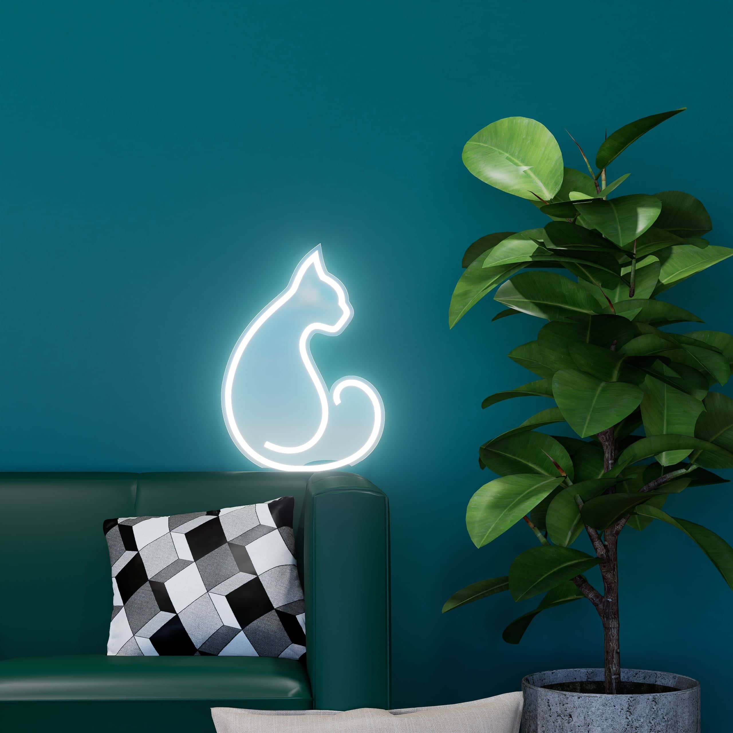 Charming kids neon sign with a playful stretching kitty design