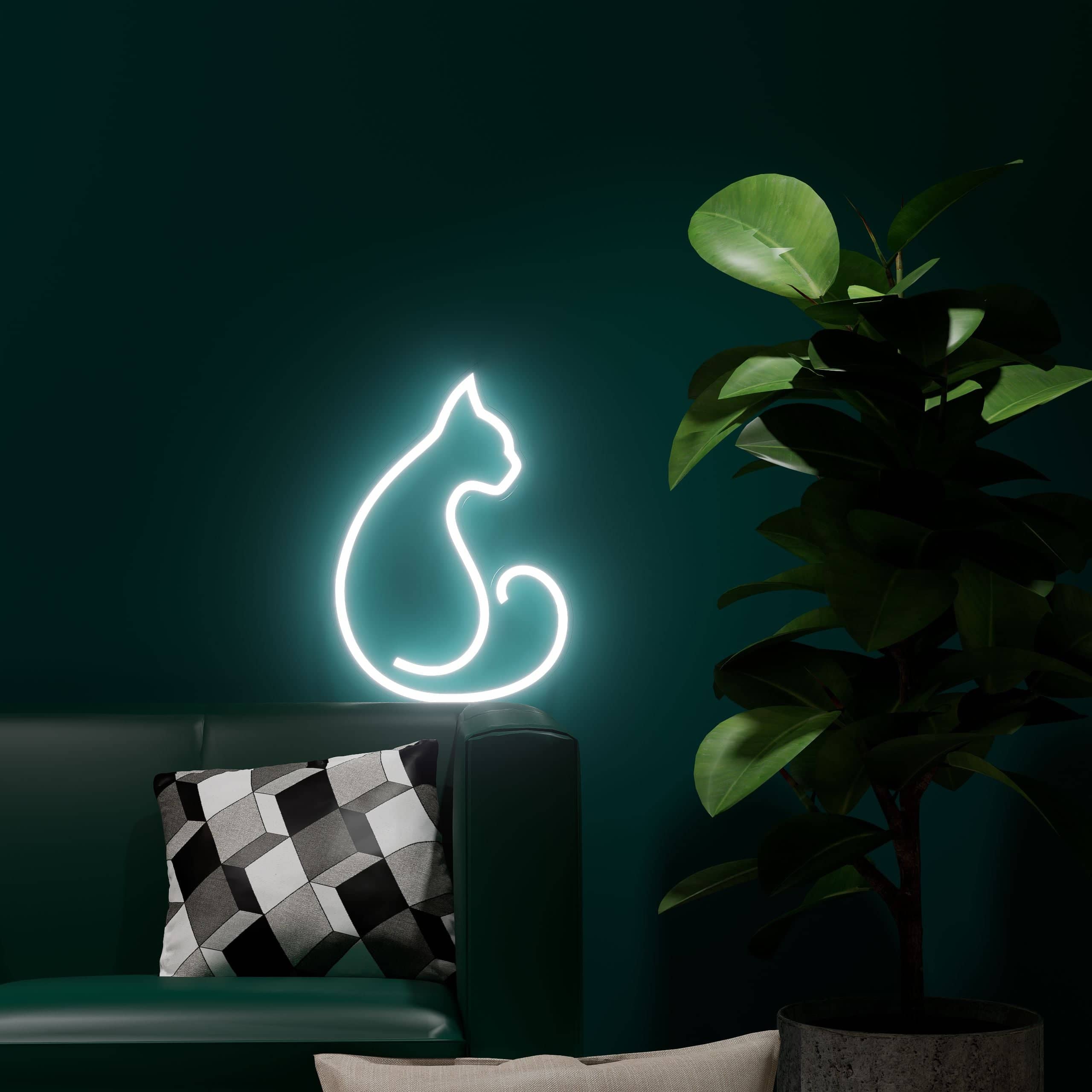 Delightful kids neon sign with stretching kitty, perfect for nurseries
