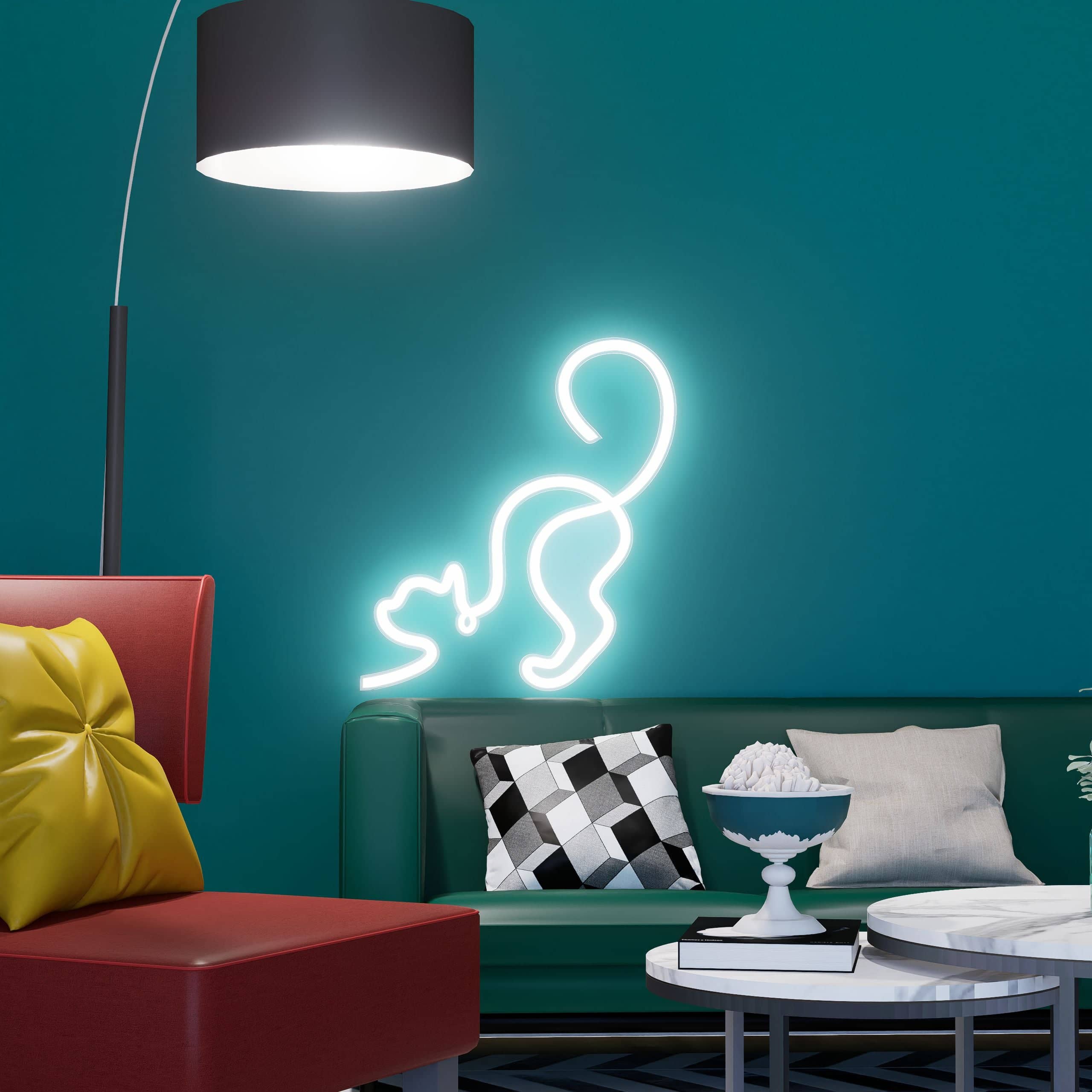 Colorful stretching kitty neon sign adds charm to kids' play areas