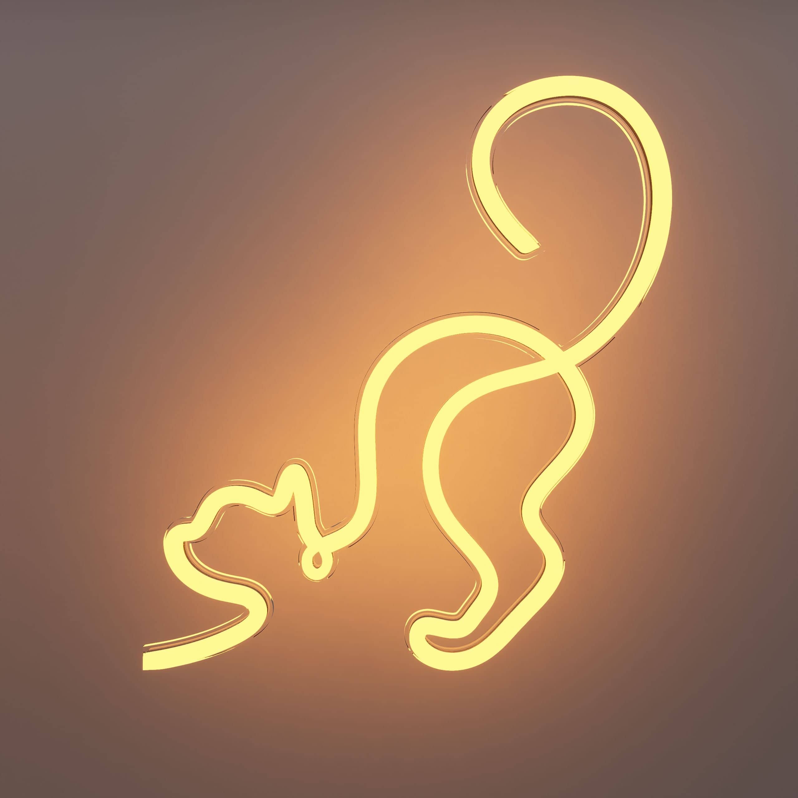 Stretching kitty design in neon sign illuminates with a warm light