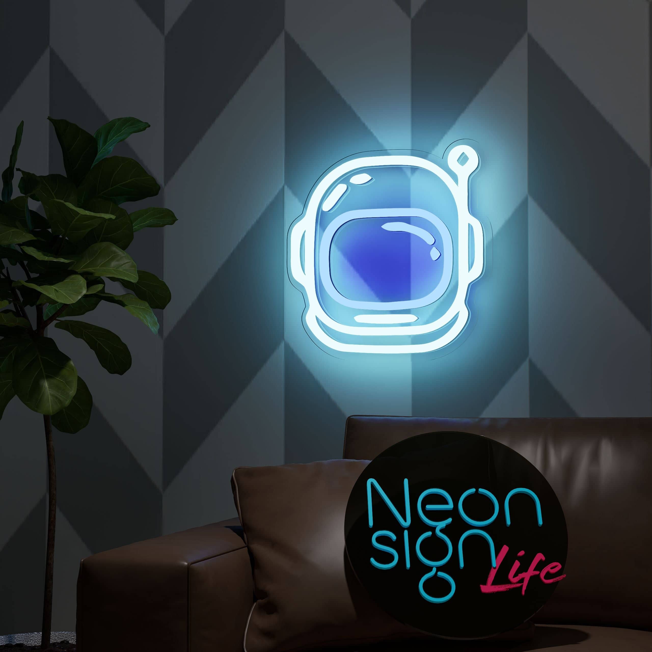 Custom kids neon sign showcasing a playful astronaut theme