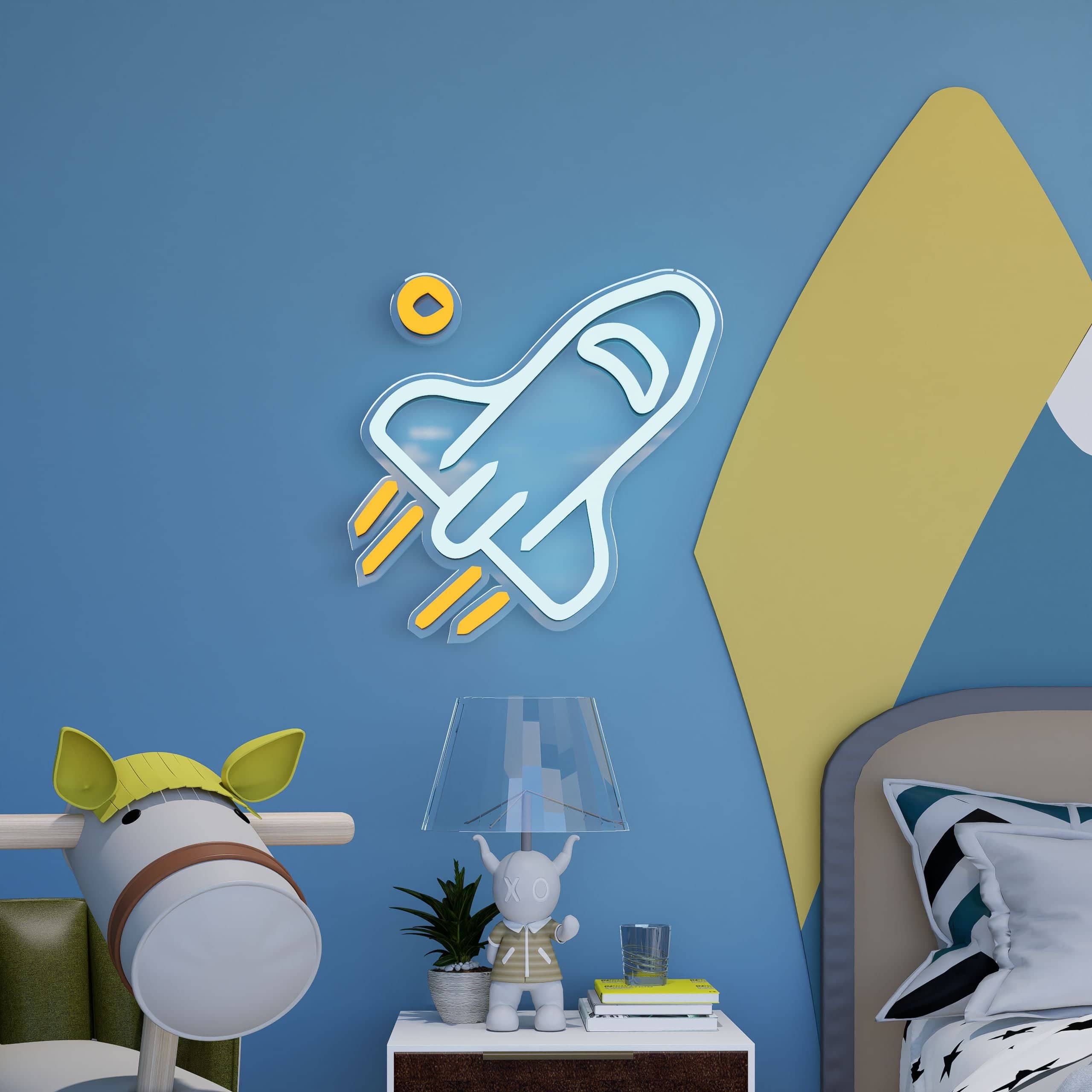 Bright and colorful Kids Neon Signs Rocket for childrens rooms