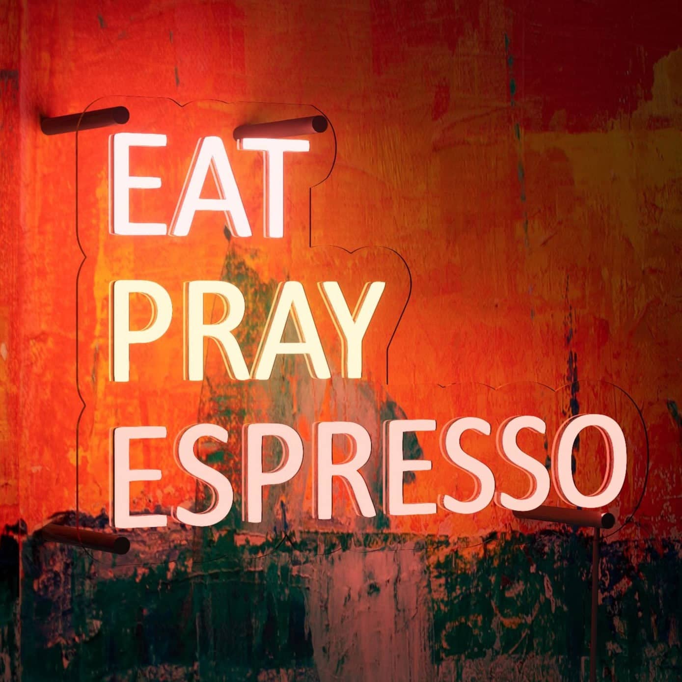 Neon beer sign 'Eat Pray Espresso' perfect for bedrooms