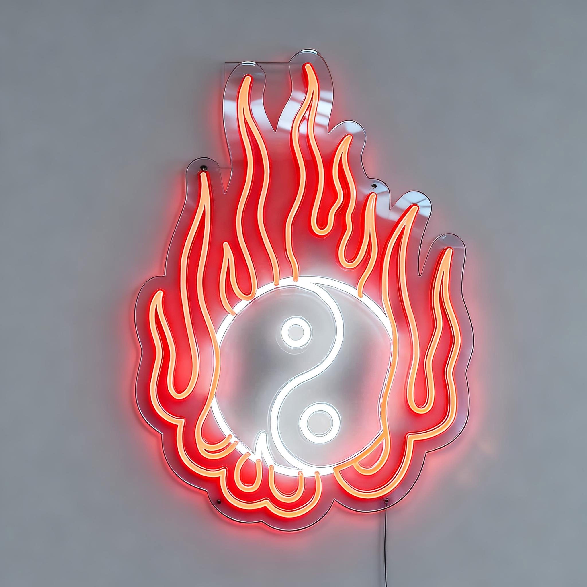Chinese Neon Sign Yin Yang on Fire