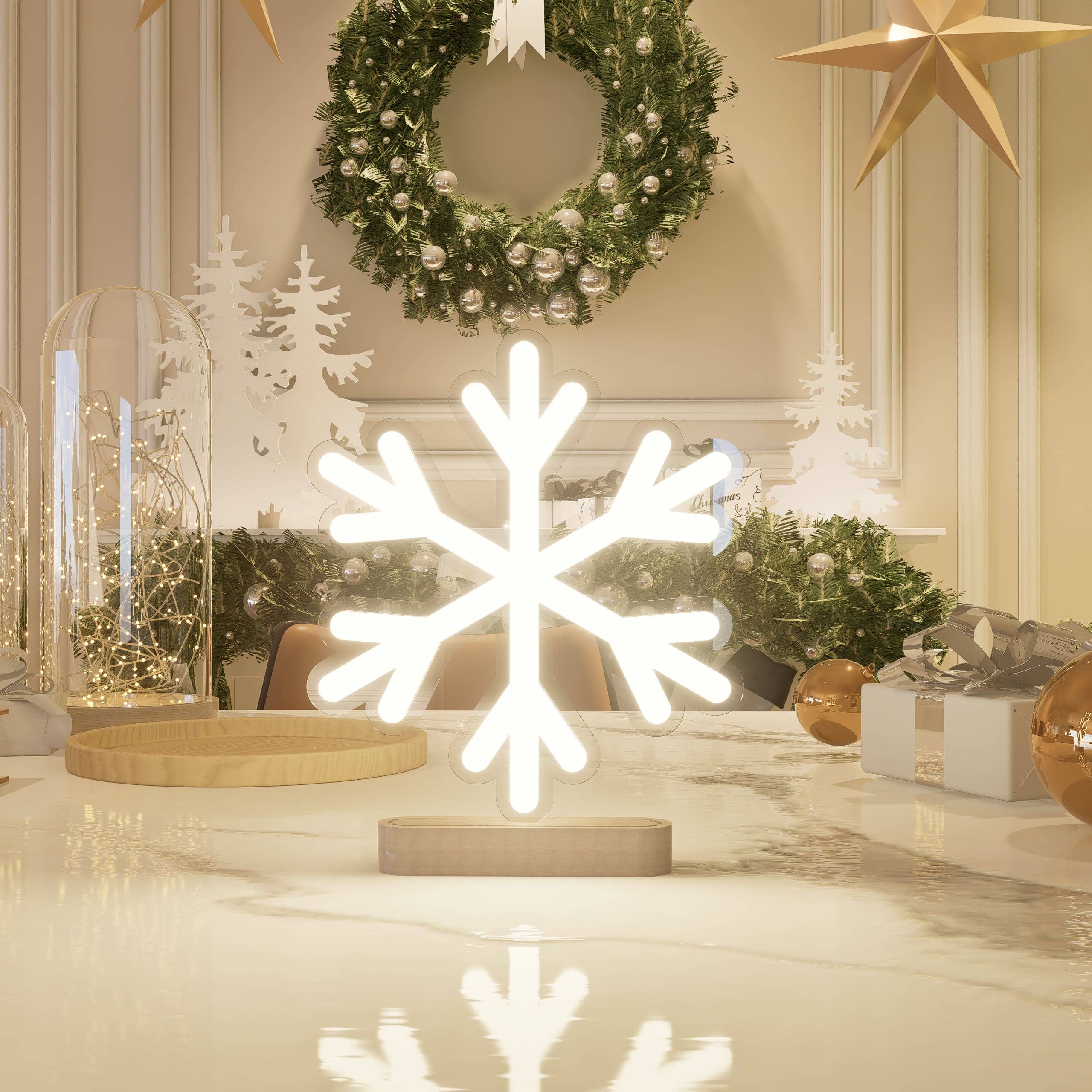 Christmas Snowflake Wooden Base Sign