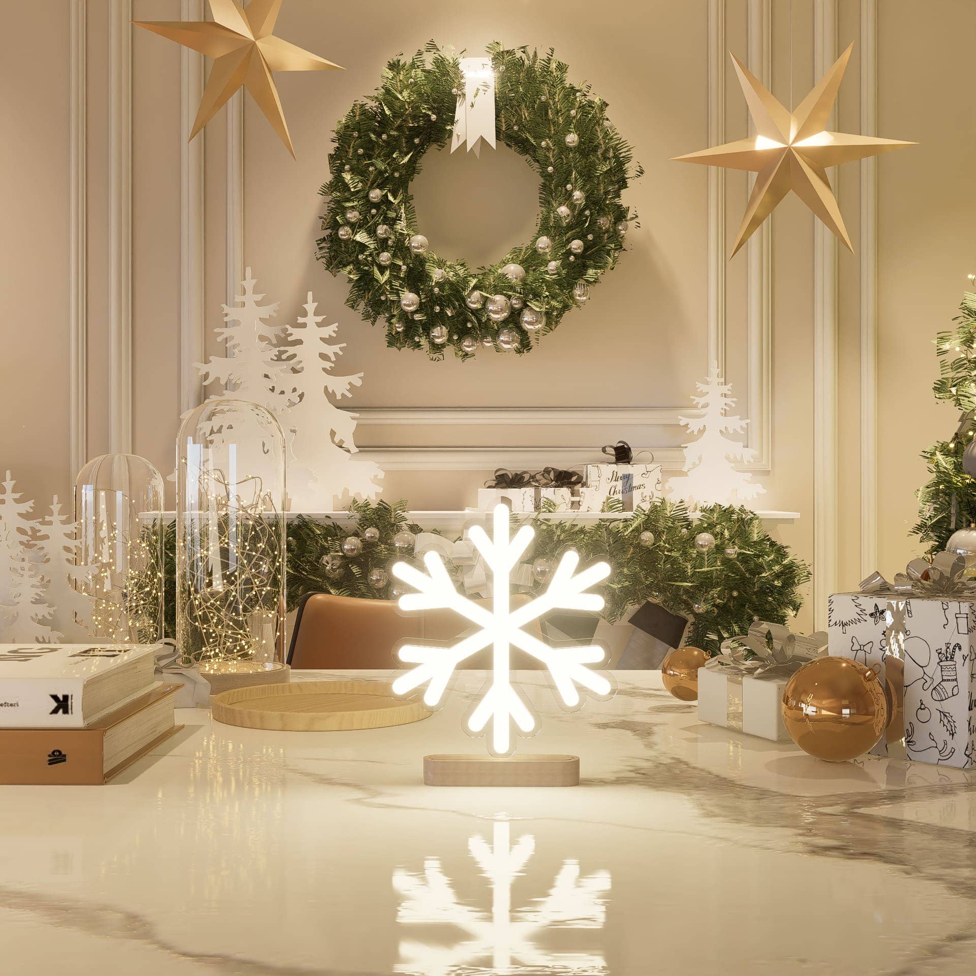 Christmas Snowflake Wooden Base Sign