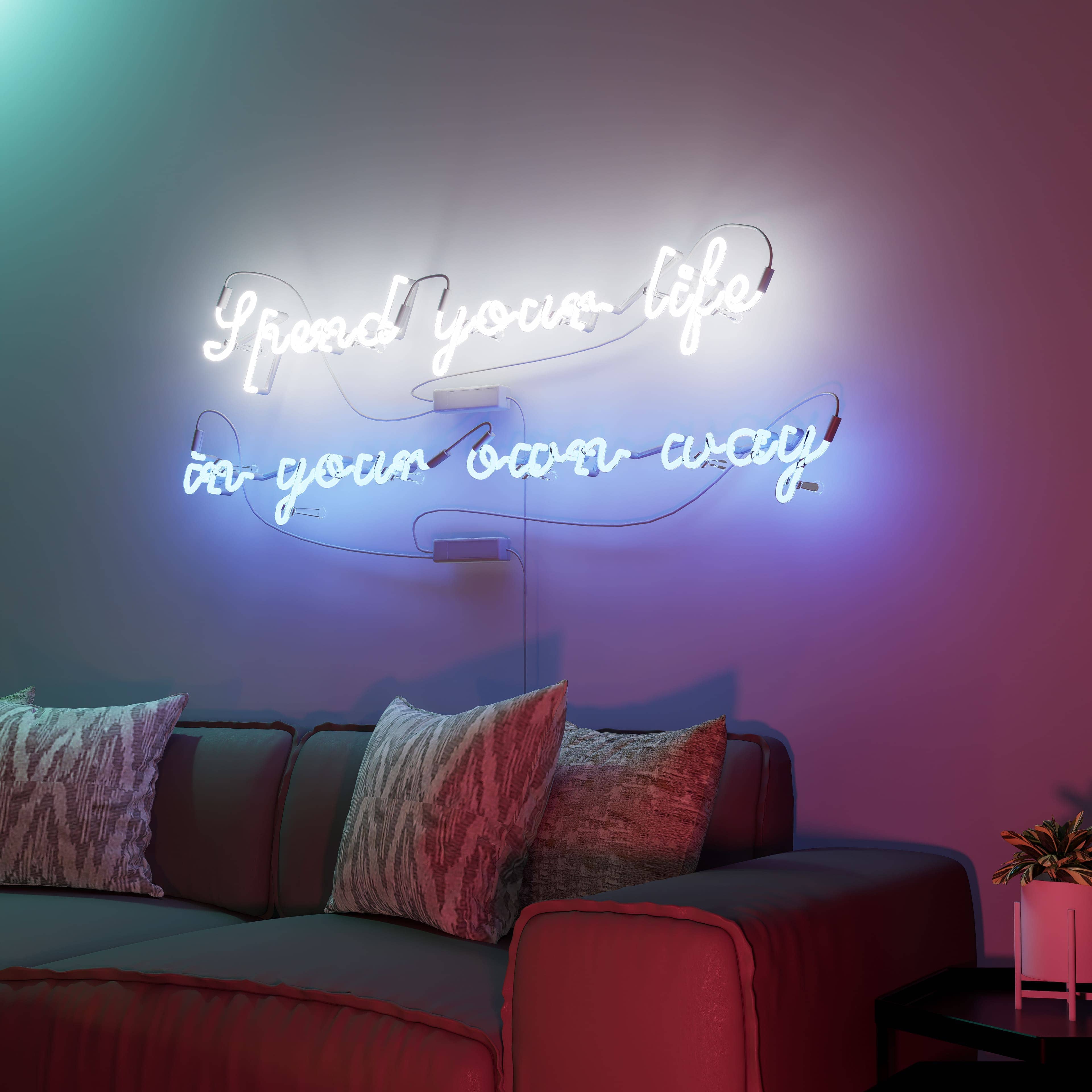 Aesthetic neon sign with Spend your life in your own way script for stylish decor