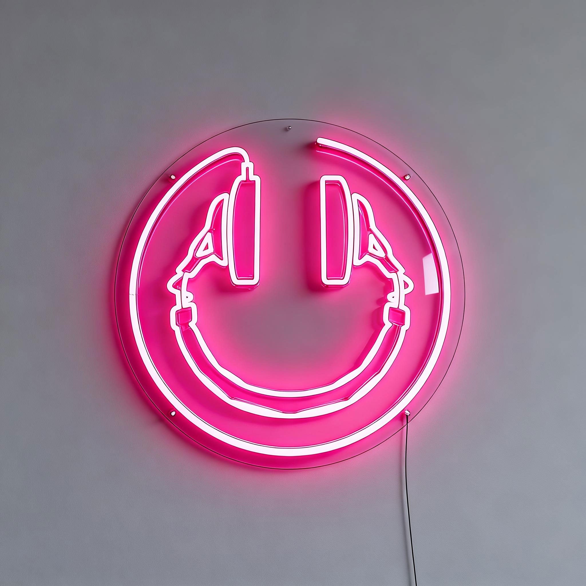 Headphones Signs Smiley in Neon