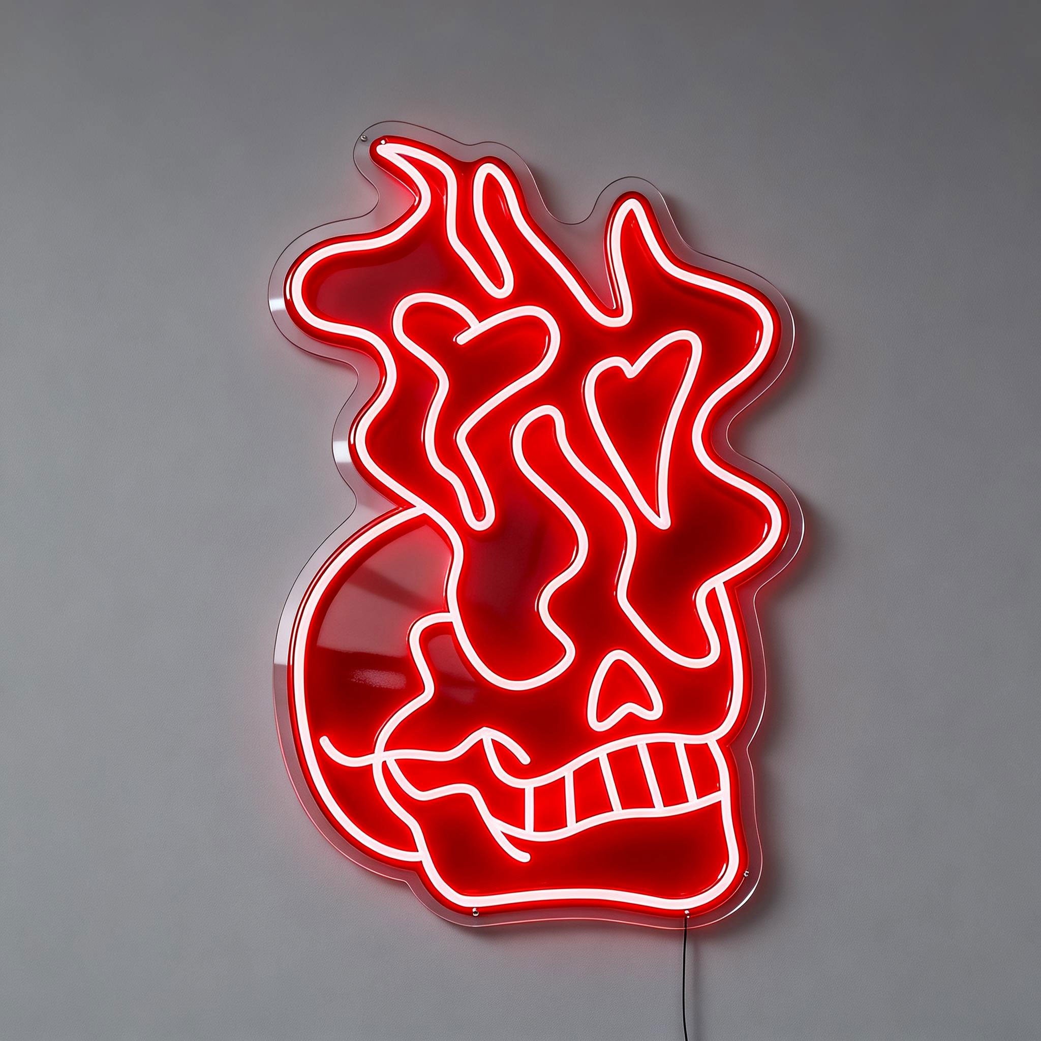 On Fire Skull Neon Sign