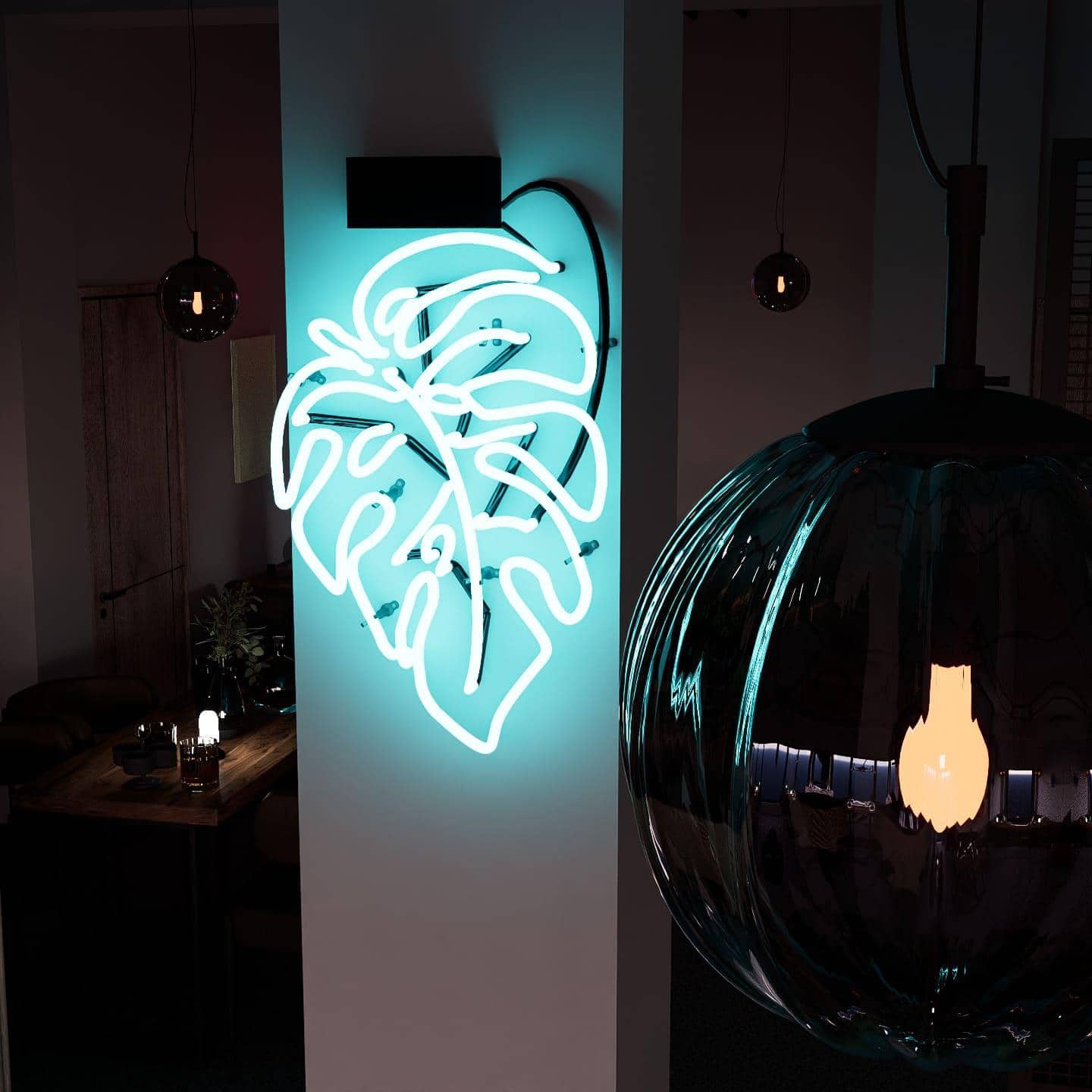 The Leaf's neon open sign, ideal for welcoming guests with style