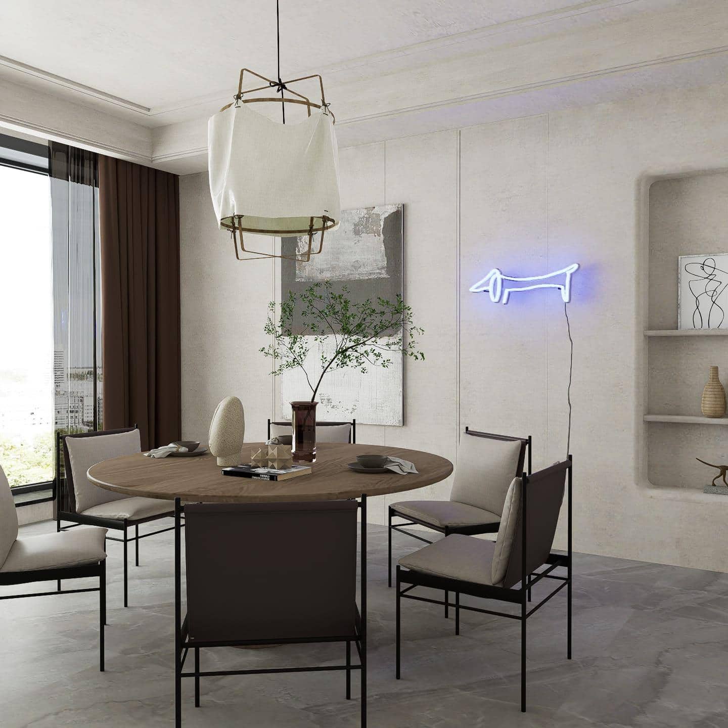 picasso-sketch-of-dachshund-hanging-on-wall-display-illuminated-at-night-blue