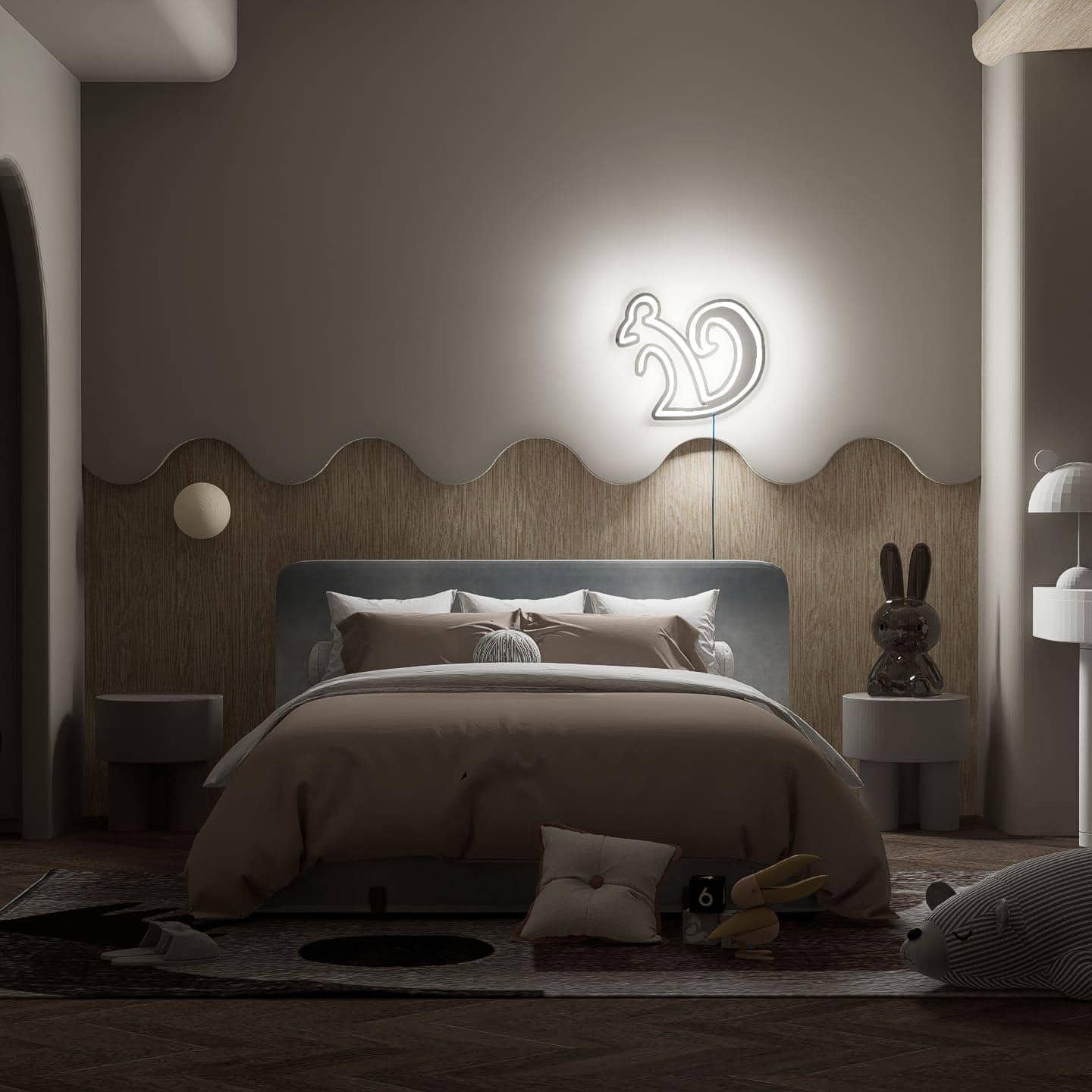 Children's room white squirrel neon light