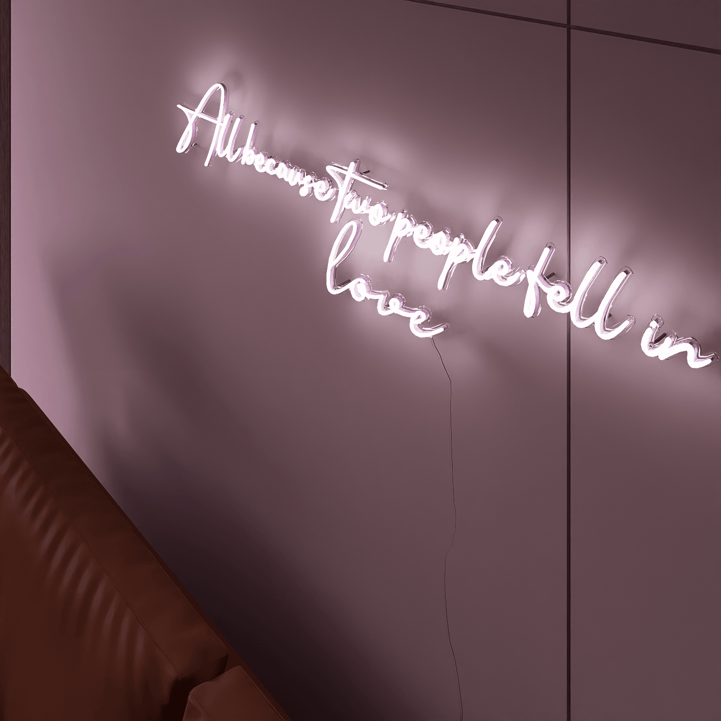 Unique All Because Two People Fell in Love custom wedding neon sign for couples.