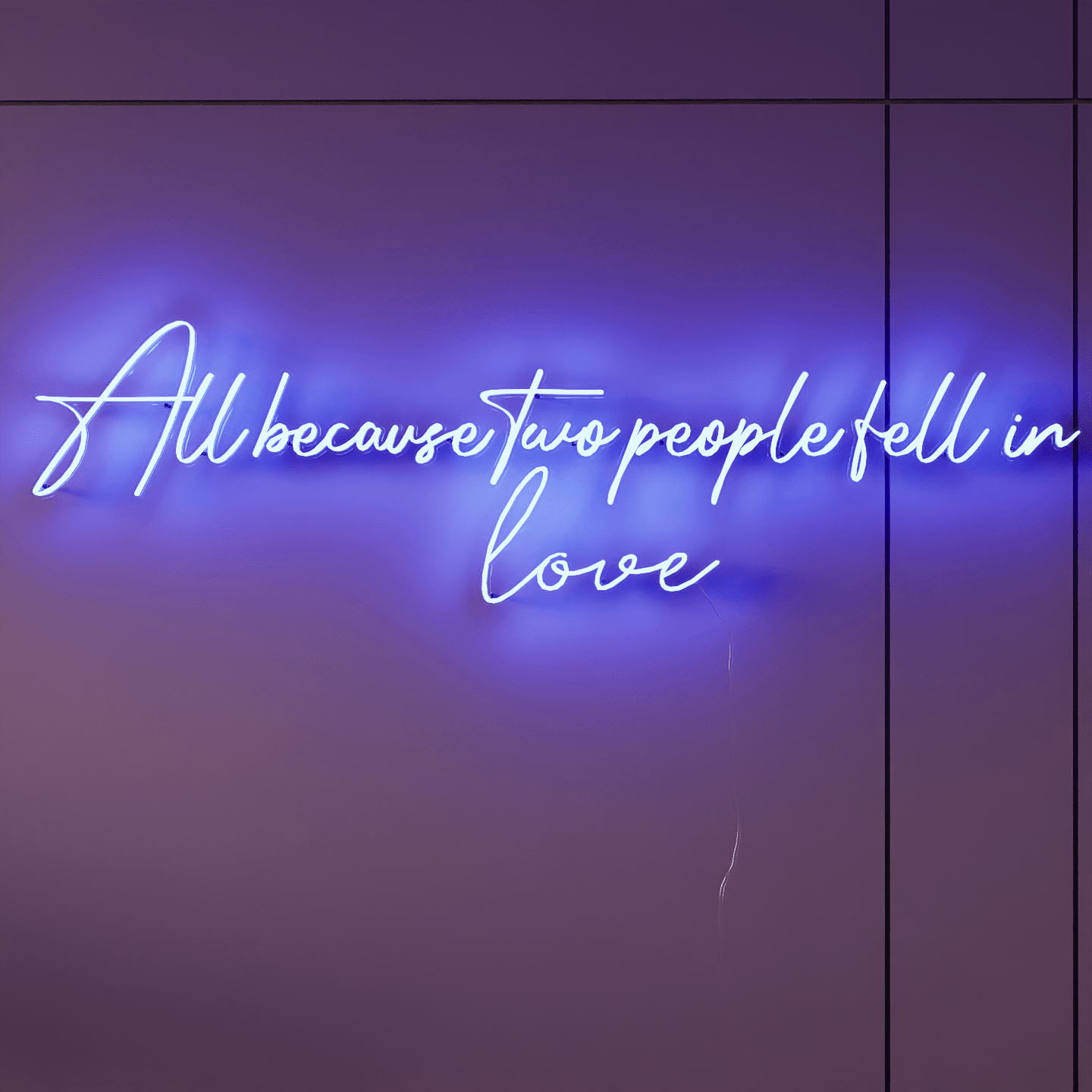 Personalized All Because Two People Fell in Love neon sign for wedding celebrations.