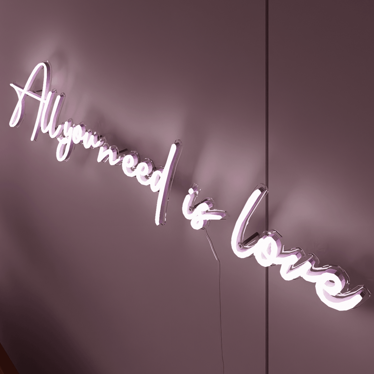 Beautifully crafted custom neon wedding sign featuring All You Need Is Love