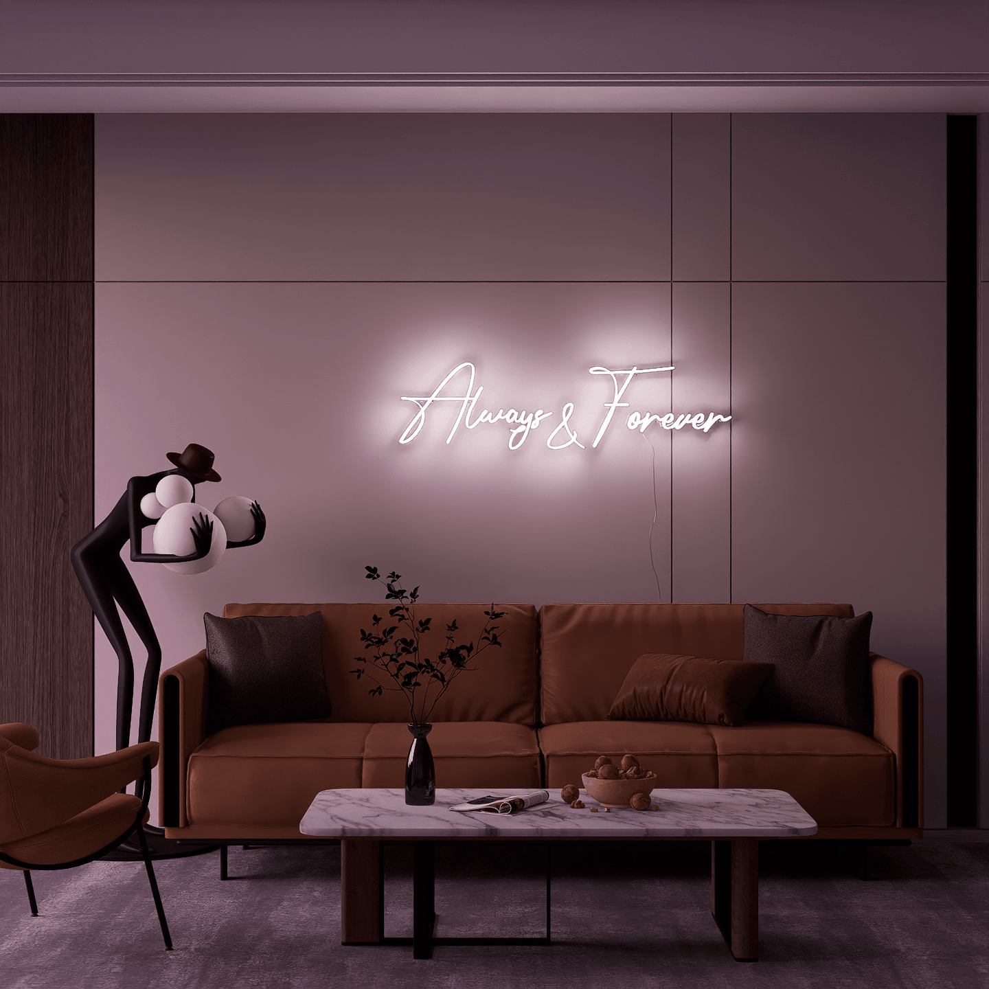 Custom Always & Forever wedding neon signs with soft glow.