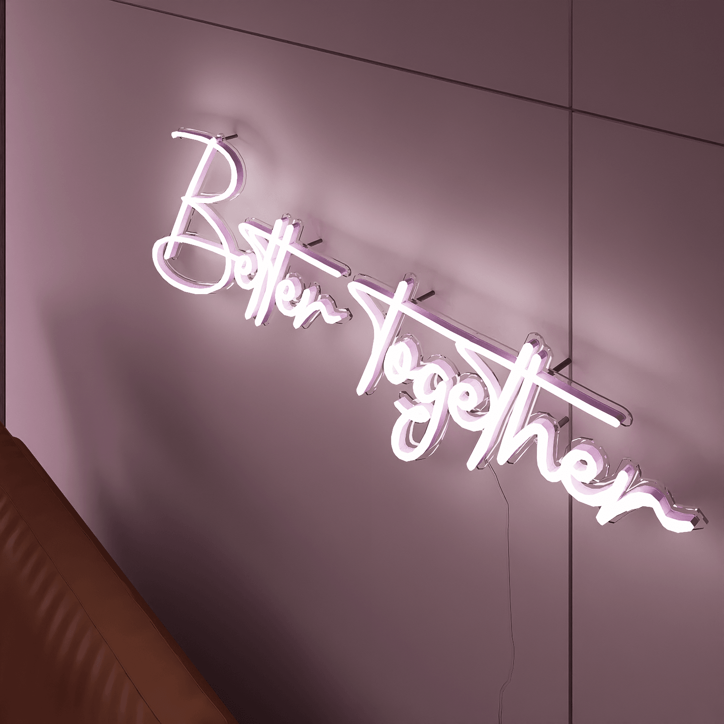 white-neon-lights-illuminated-at-night-and-hung-on-the-wall-for-display-better-togethe-one