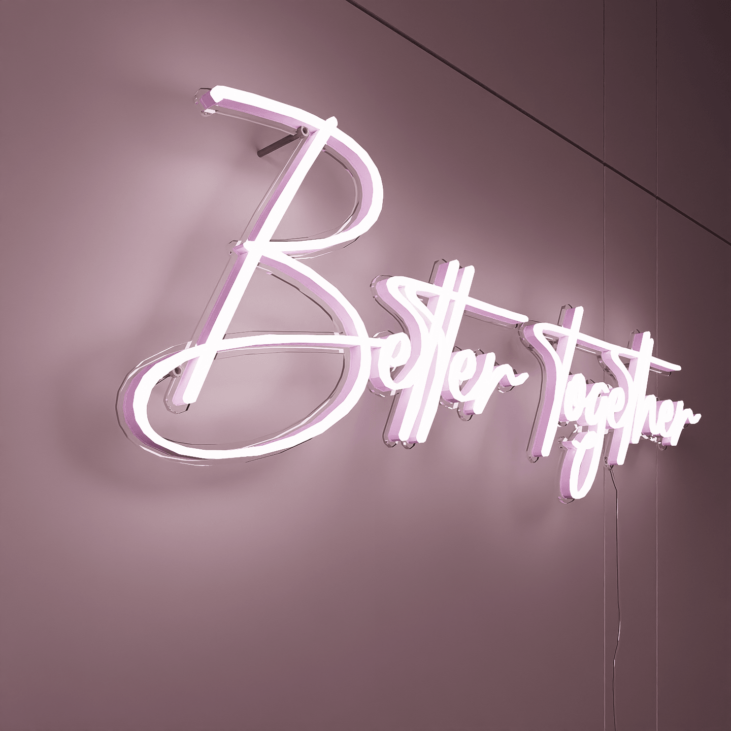 white-neon-lights-illuminated-at-night-and-hung-on-the-wall-for-display-better-togethe-one