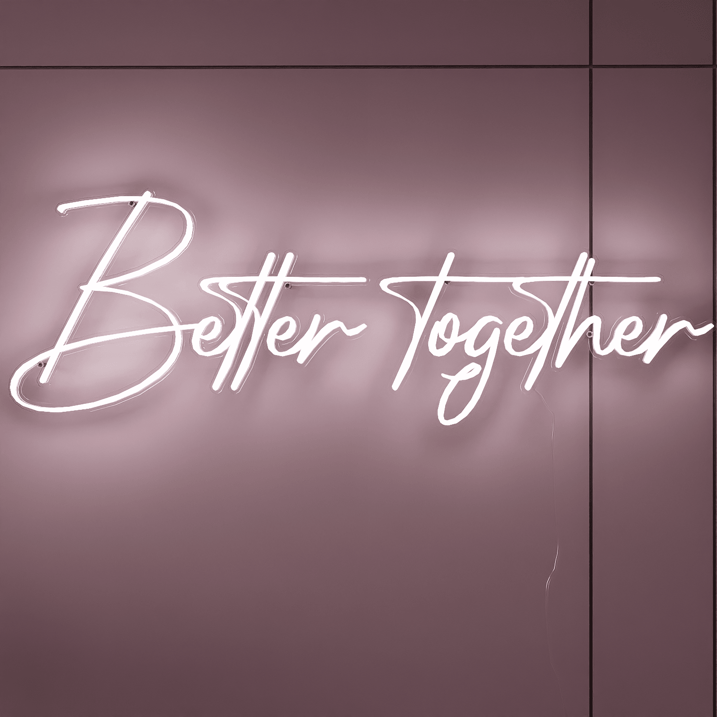 white-neon-lights-illuminated-at-night-and-hung-on-the-wall-for-display-better-togethe-one