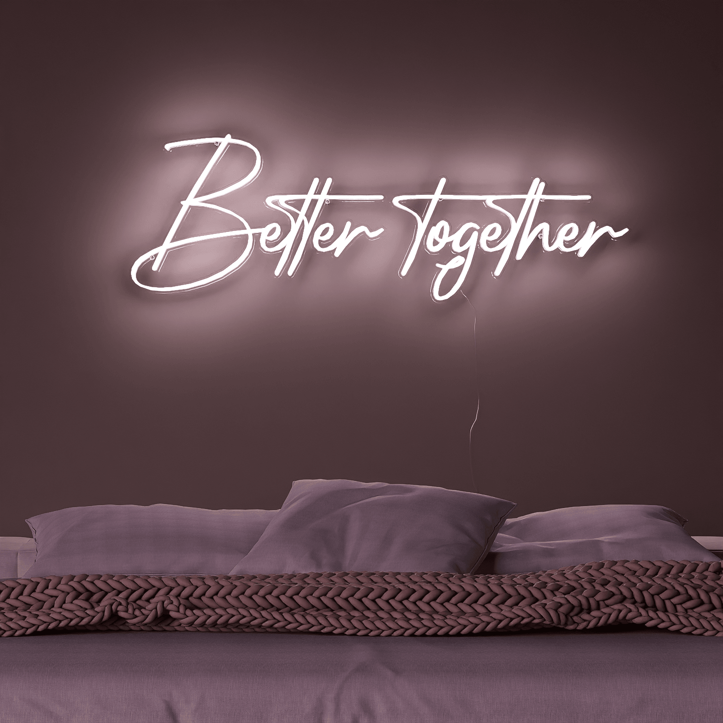 white-neon-lights-illuminated-at-night-and-hung-on-the-wall-for-display-better-togethe-one