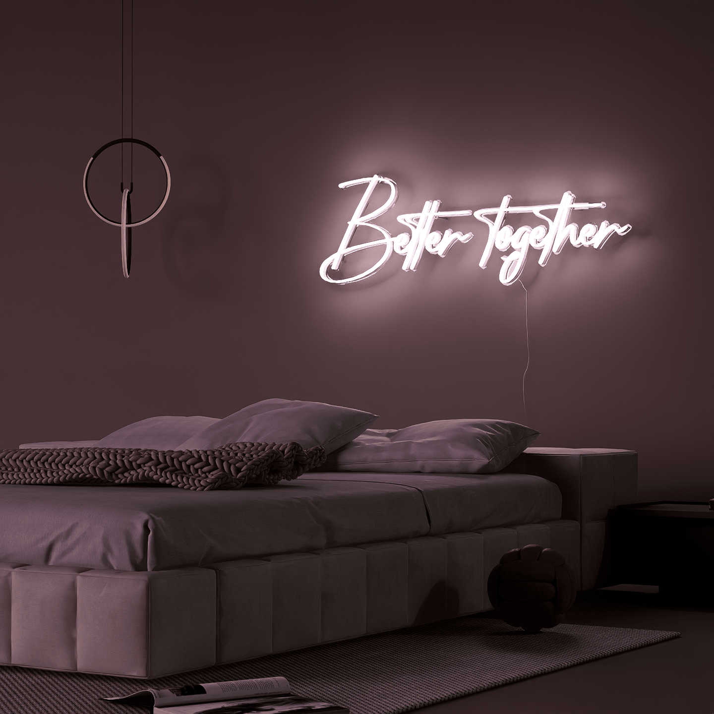 white-neon-lights-illuminated-at-night-and-hung-on-the-wall-for-display-better-togethe-one