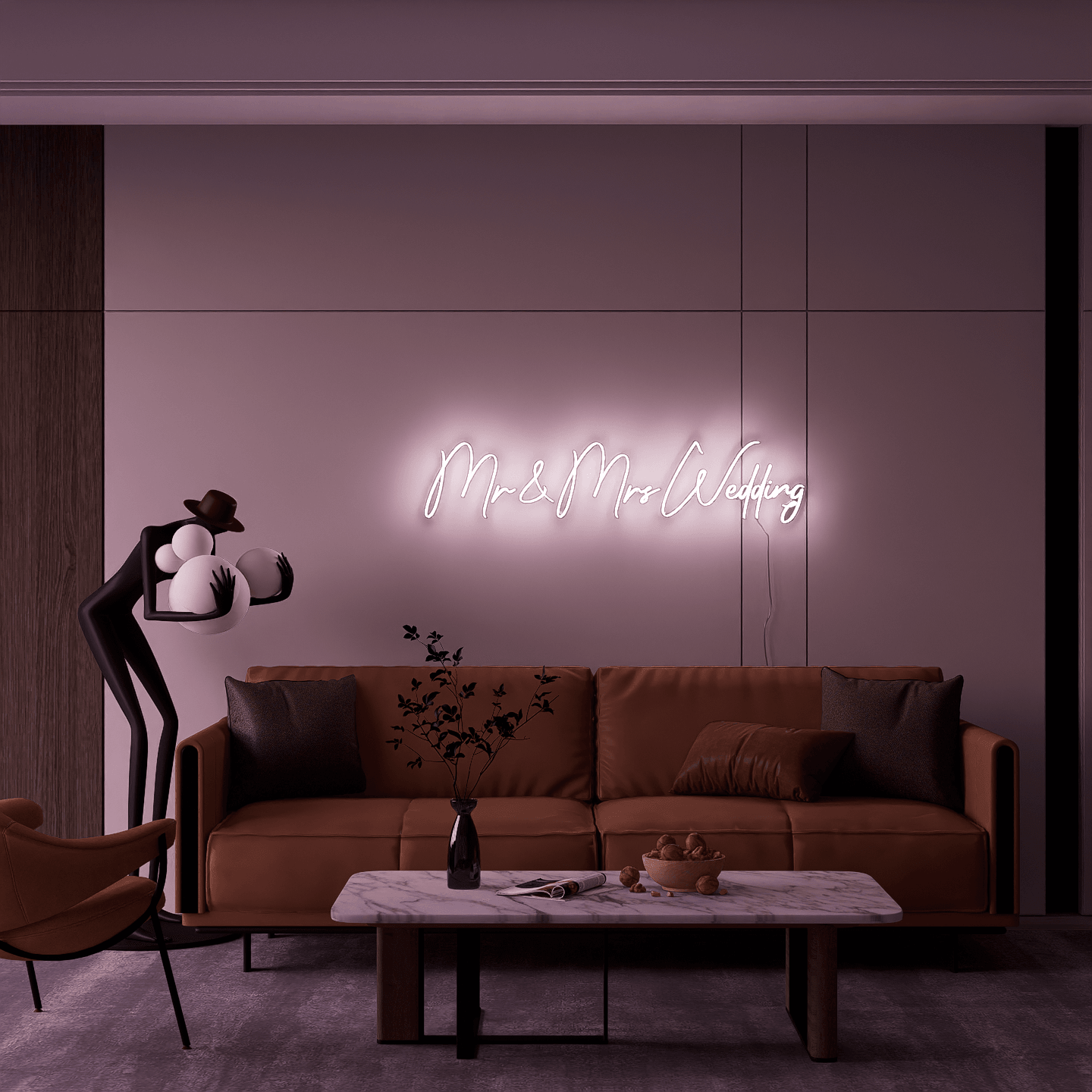 frontal-shot-of-illuminated-white-neon-lights-hanging-on-the-wall-at-nightmr-&-mrs-wedding