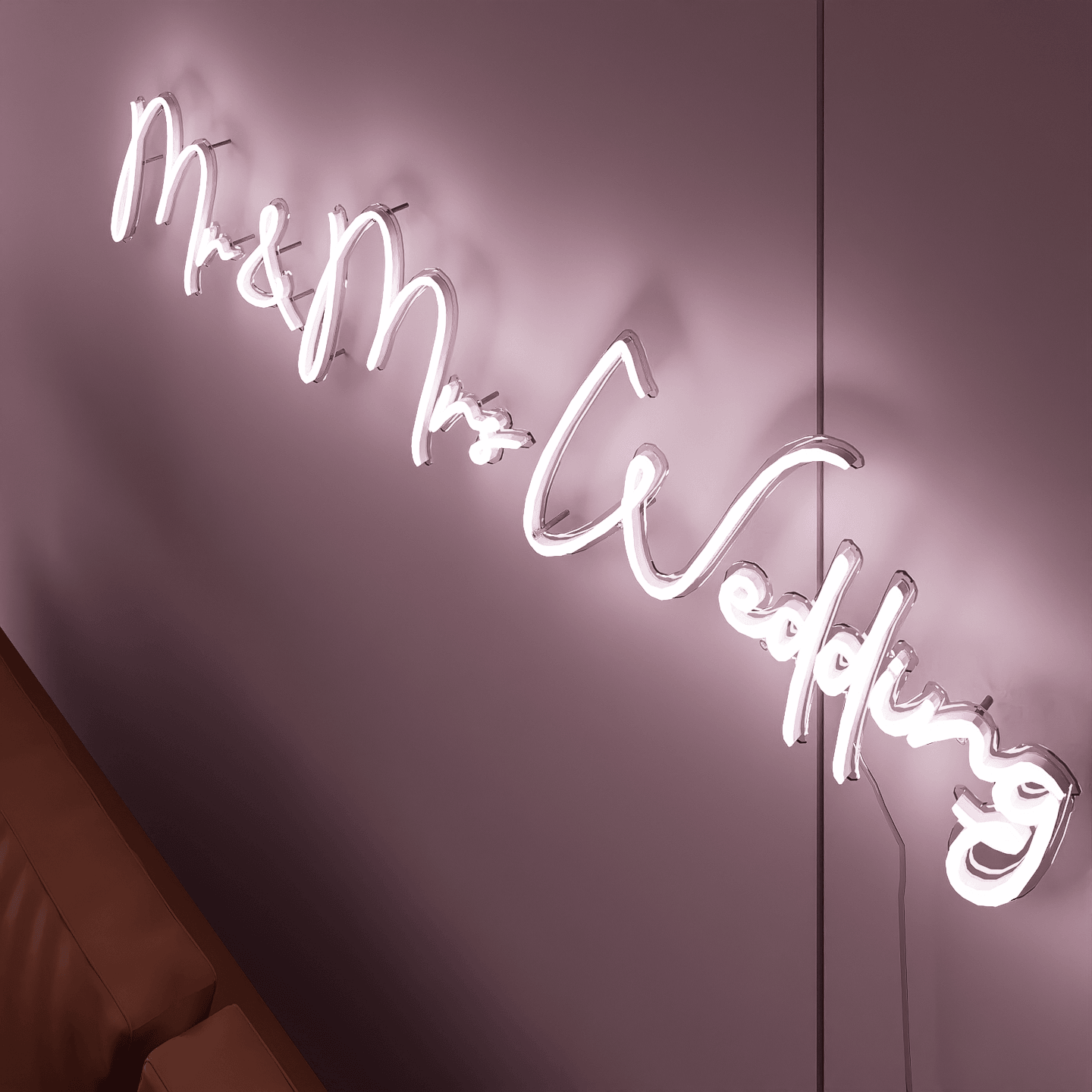 side-shot-of-illuminated-white-neon-lights-hanging-on-the-wall-at-night-&-mrs-wedding