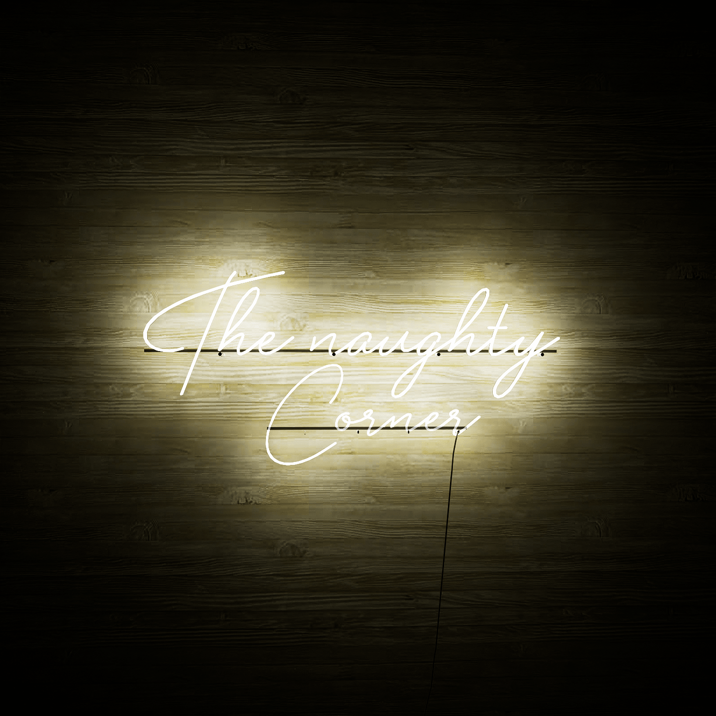 Lighted white neon lights hanging on the wall-The Naughty Corner