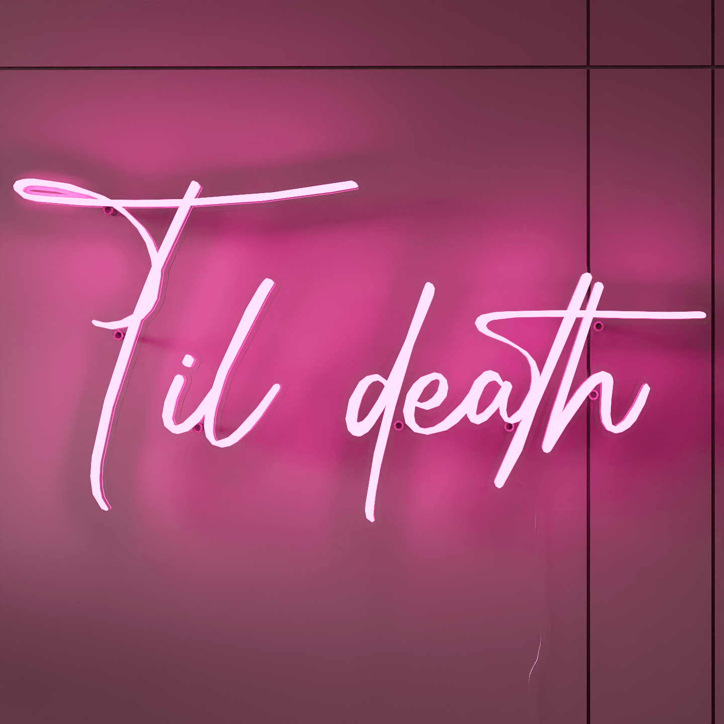frontal-shot-of-pink-neon-lights-lit-up-at-night-and-hung-on-the-wall-for-display-til-death