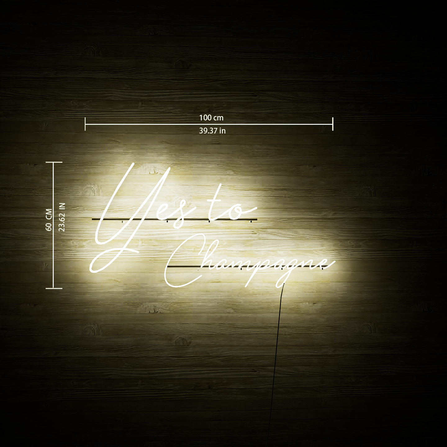 light-up-white-neon-dimensional-chart-hanging-on-wall-yes-to-champagne