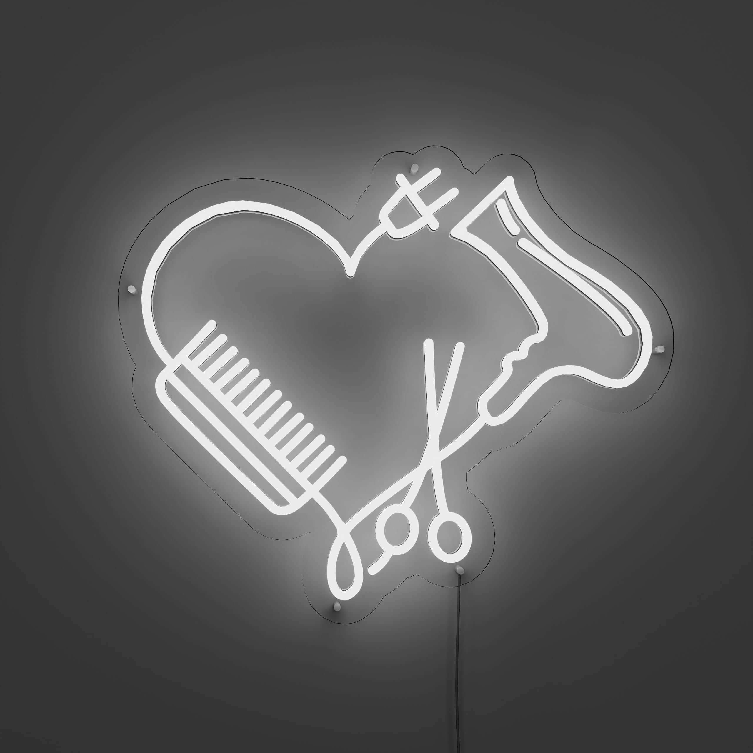 Energy efficient heart salon neon sign welcoming guests