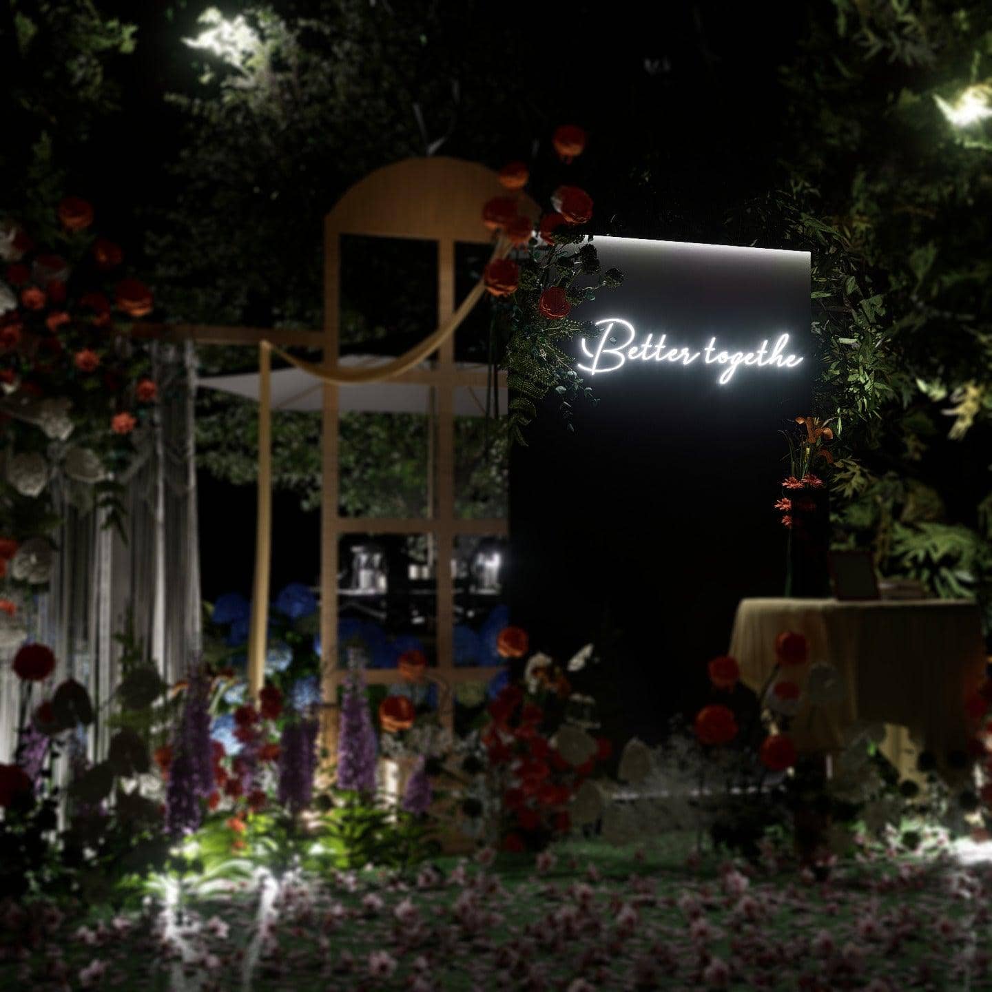 white-neon-lights-illuminated-at-night-and-hung-on-the-wall-for-display-better-togethe-one