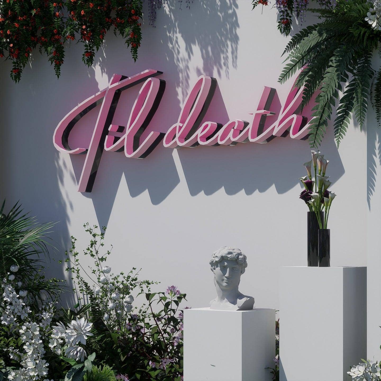 frontal-shot-of-pink-neon-lights-lit-up-at-night-and-hung-on-the-wall-for-display-til-death