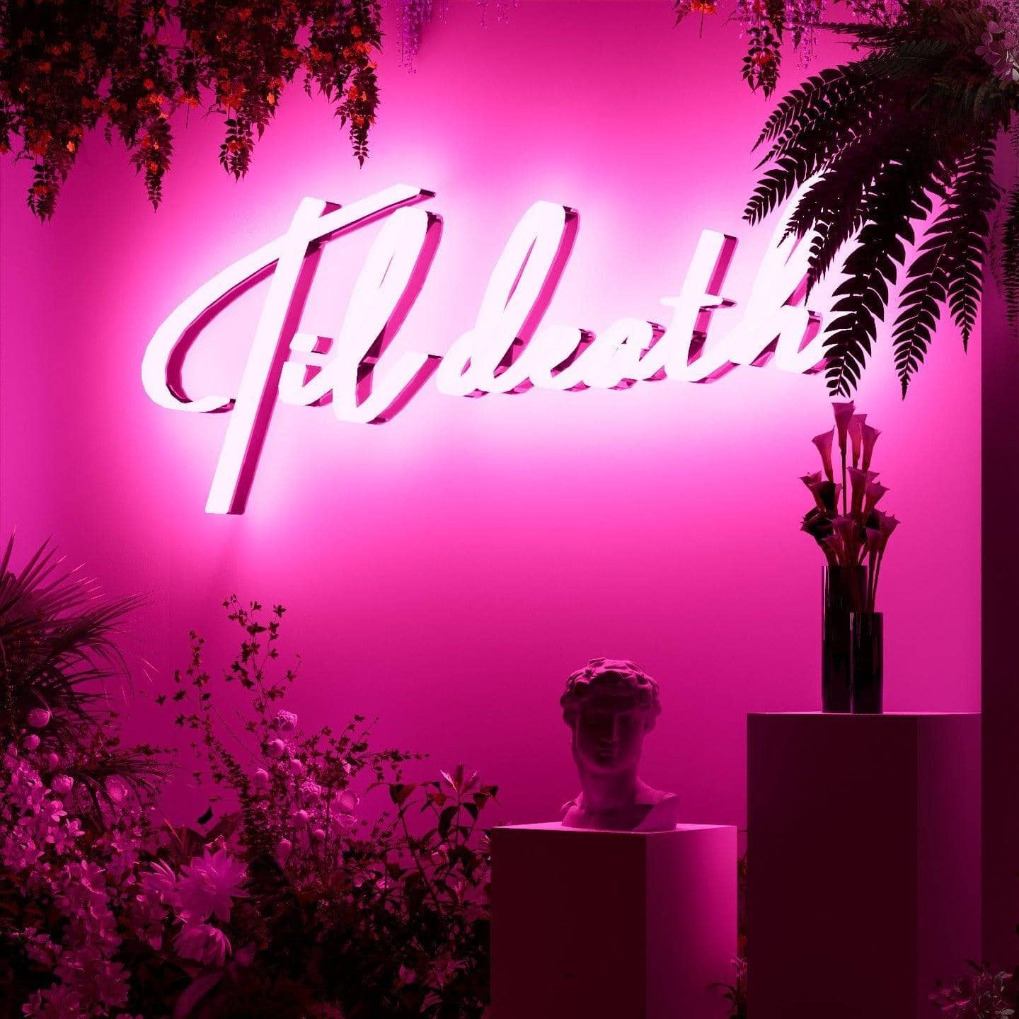 frontal-shot-of-pink-neon-lights-lit-up-at-night-and-hung-on-the-wall-for-display-til-death