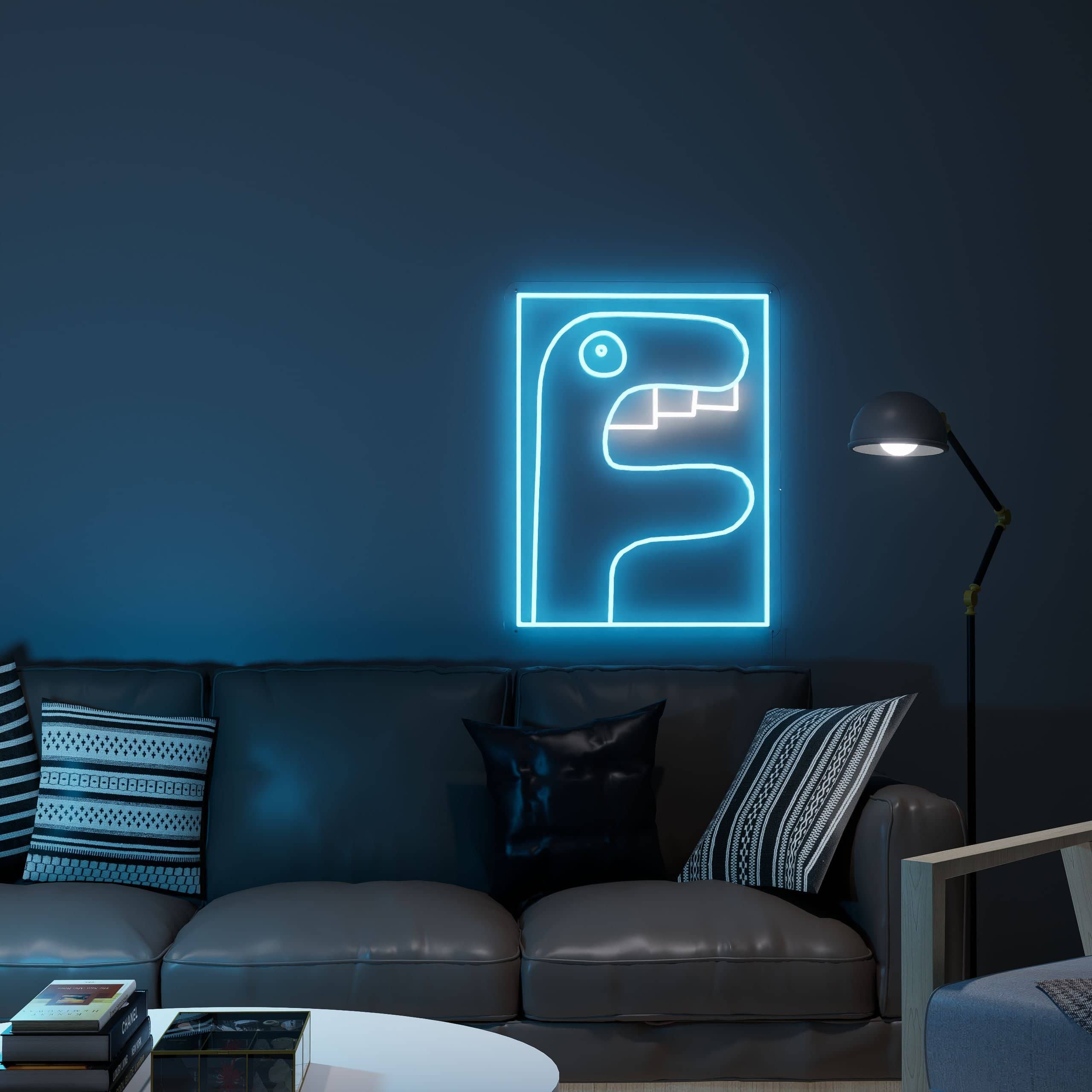 Living room glows with Noir neon artwork