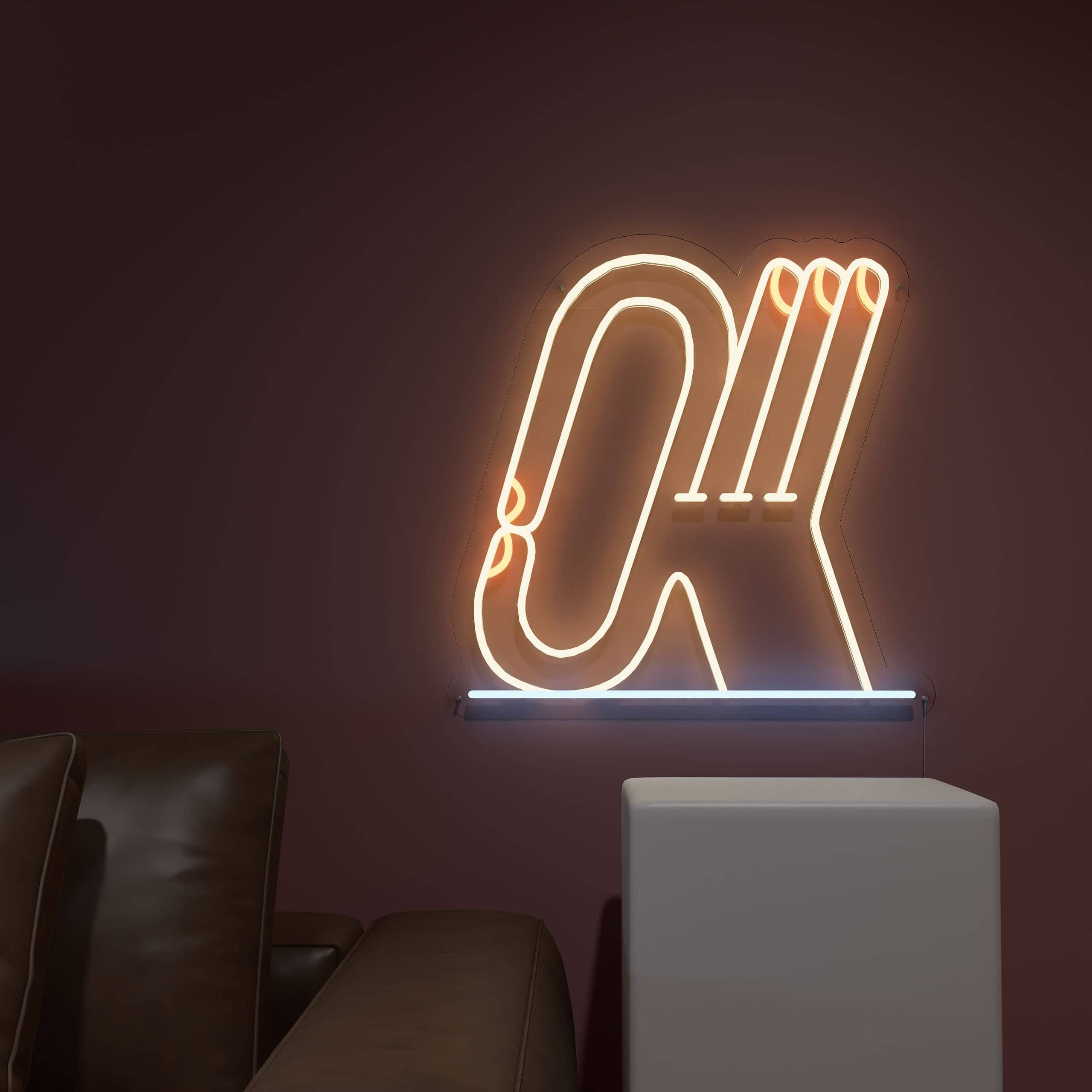 Cozy living room illuminated by It's OK Neon Sign