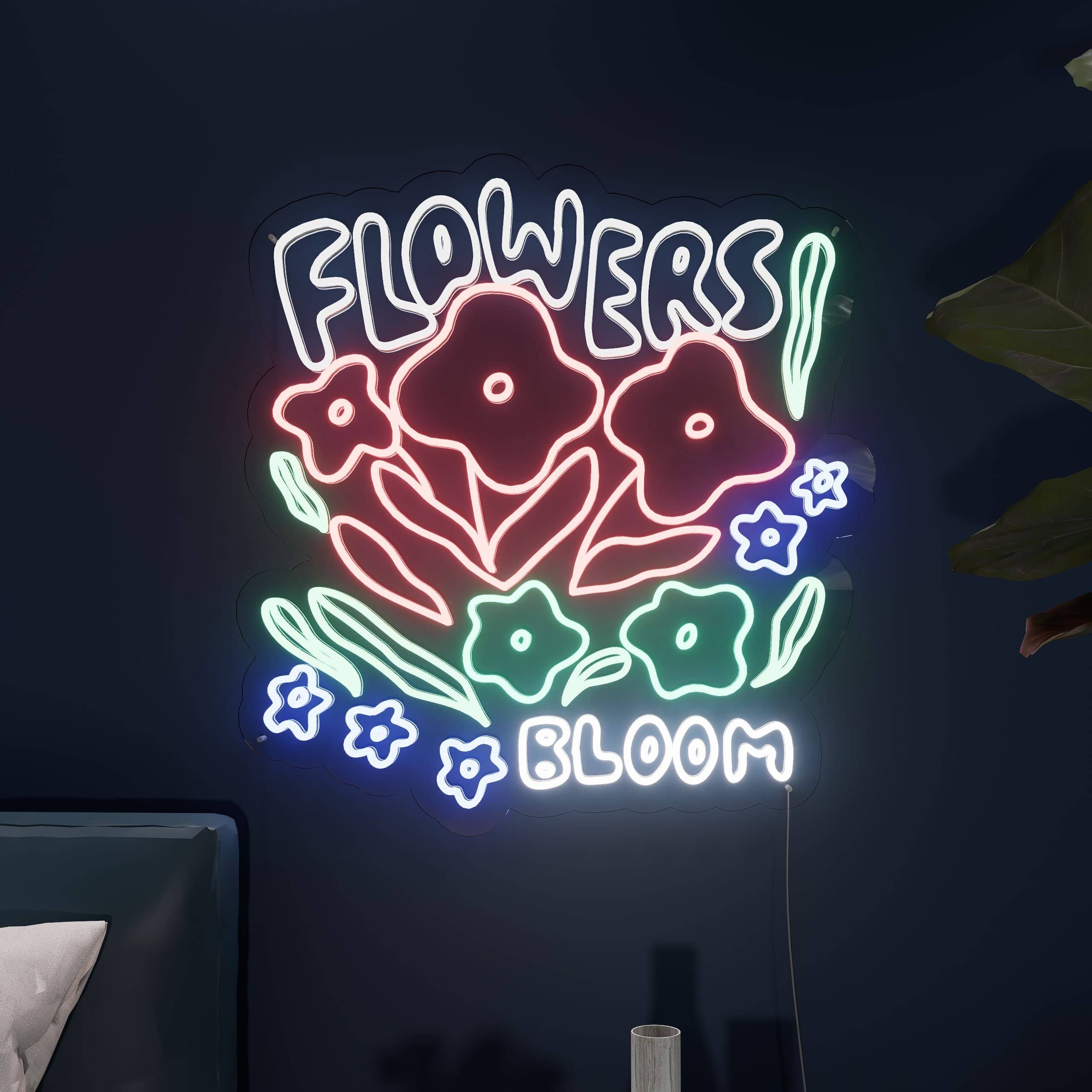 Radiant living room decor with colorful neon flowers