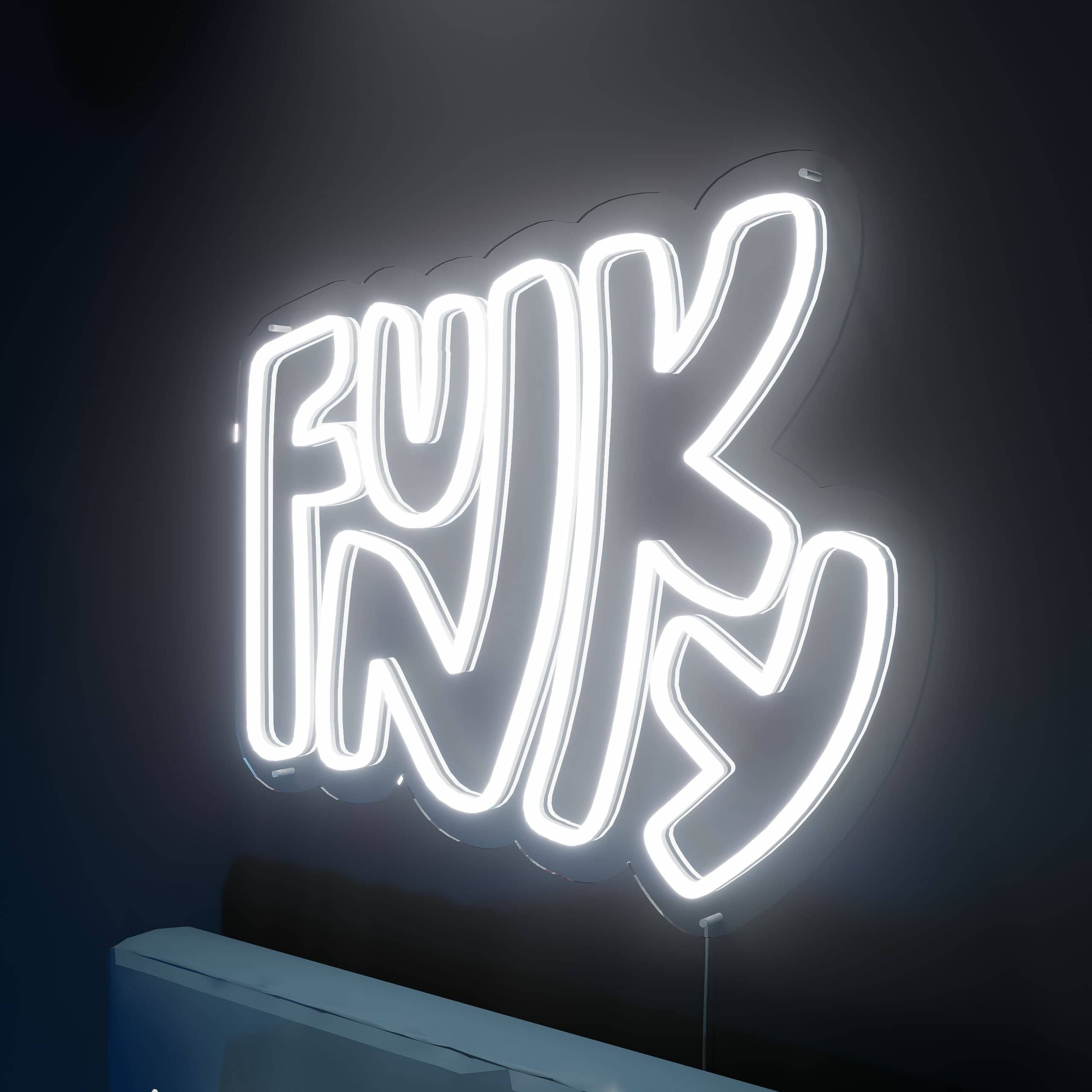 Bright neon sign spells Funky Lifes in style