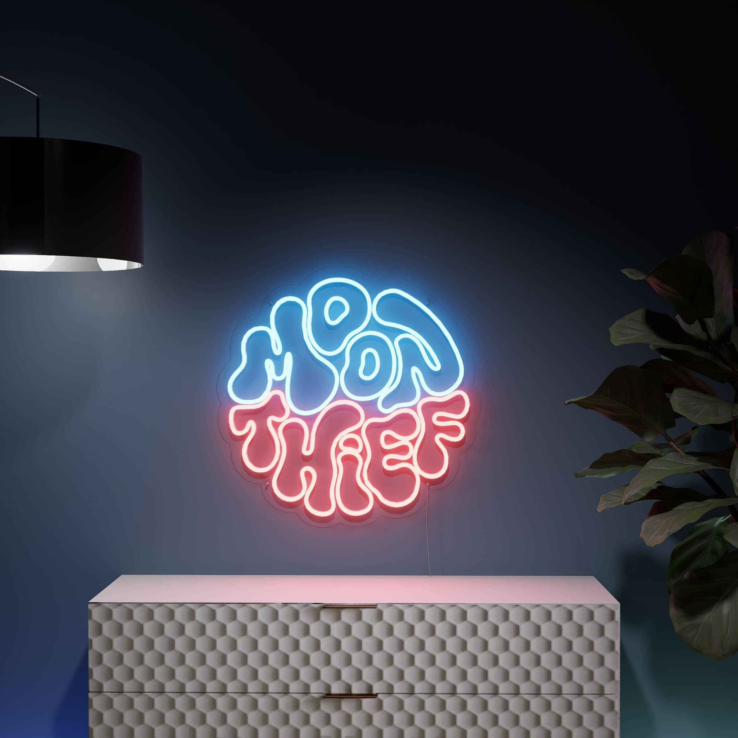 Transform spaces with the Moon Thief Pink Neon Sign