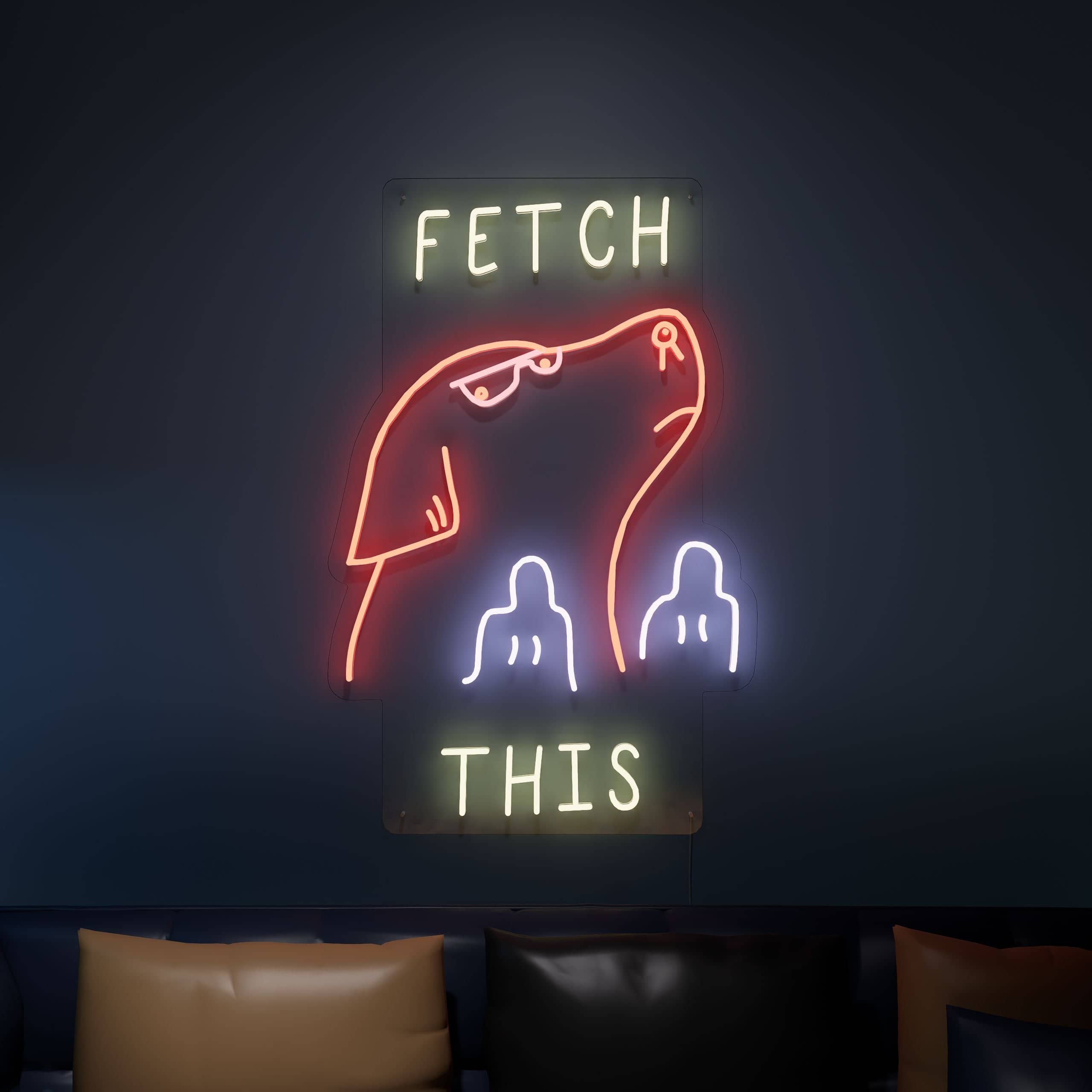 Playful dog neon sign invites cozy dining