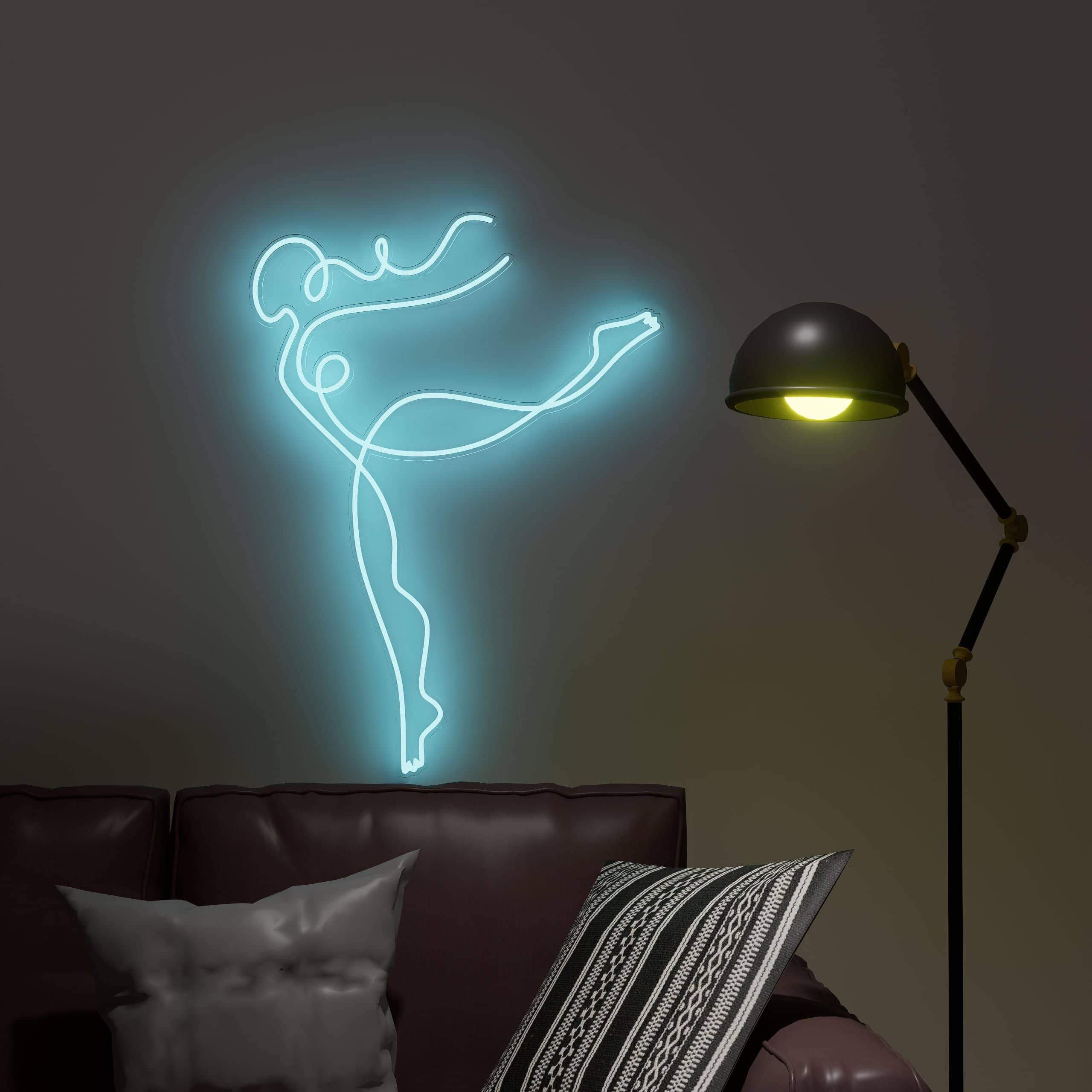 Graceful Dancer Neon Sign illuminates a room with vibrant dance-inspired light