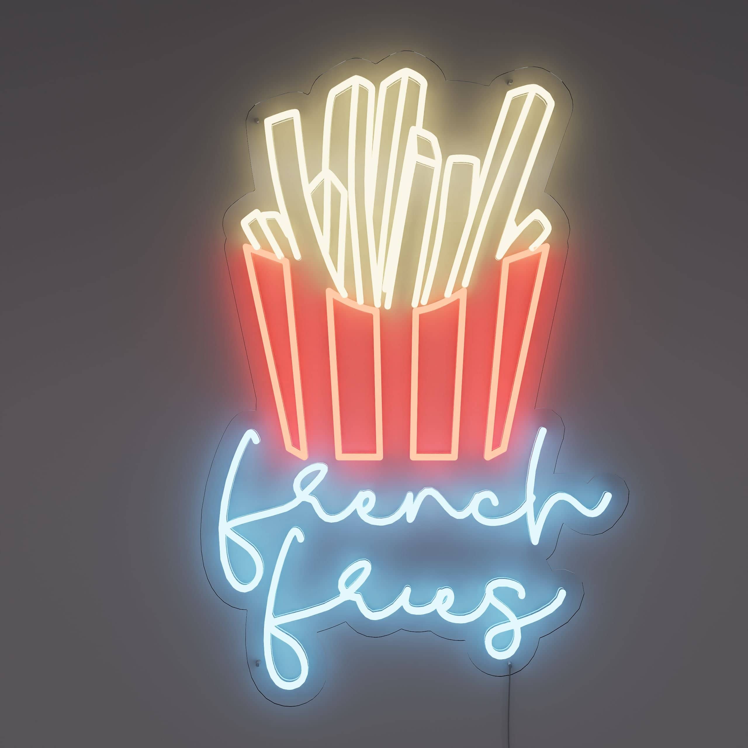 French Fries Neon Sign lights up fast food shop