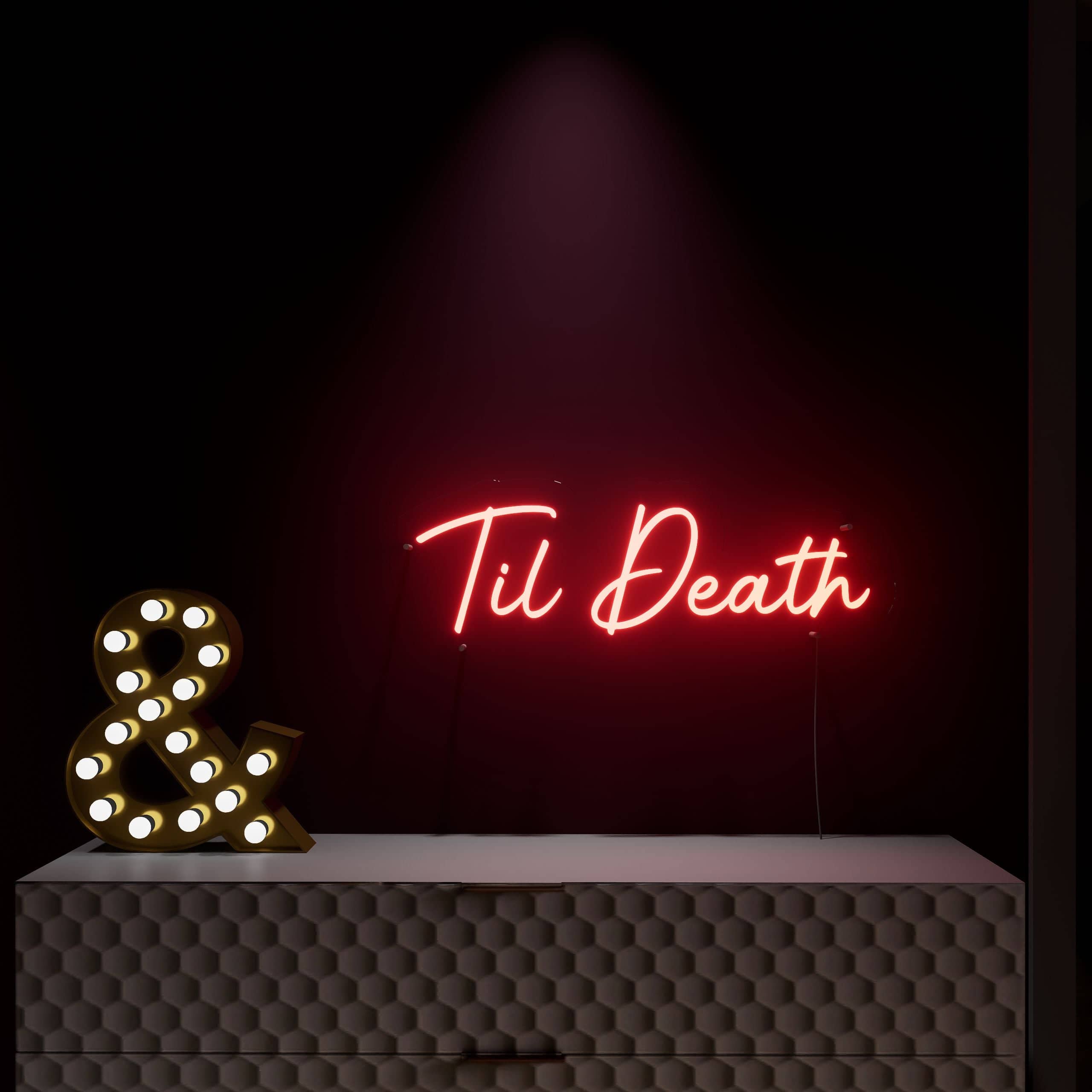 Neon sign aesthetic realized in Til Death
