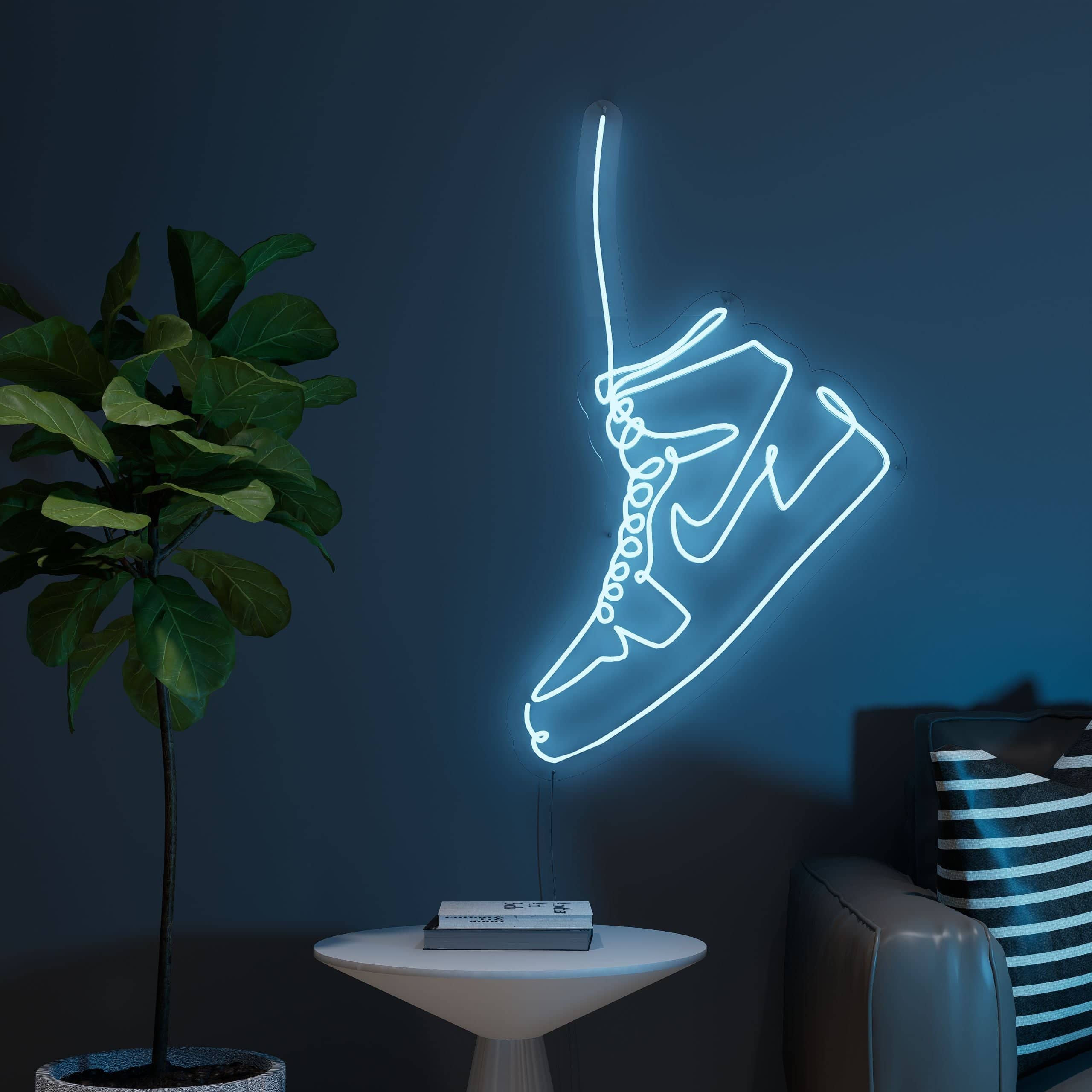 Nike-inspired neon sign 'Flying Air Force' on wall