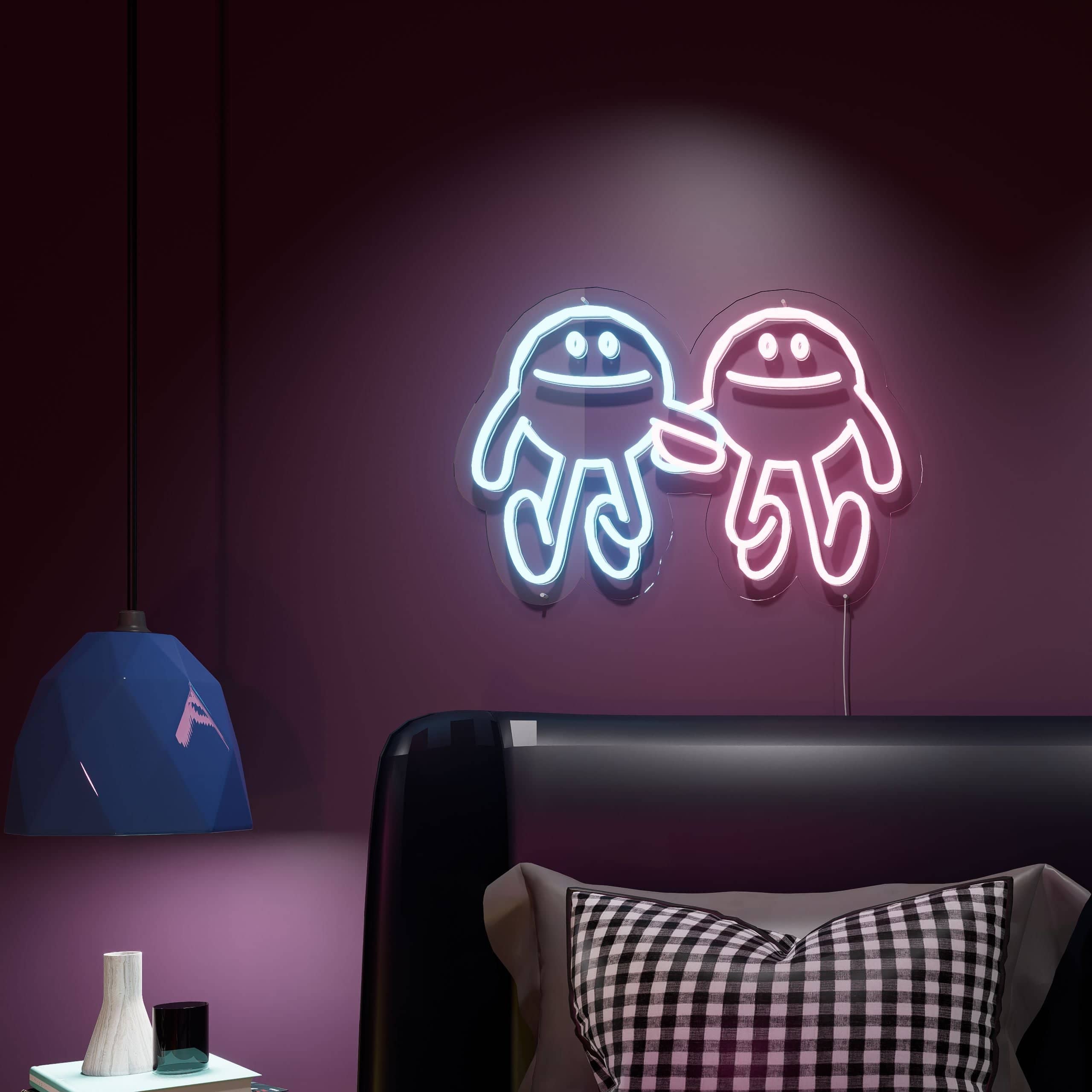 Living room Neon Signs featuring playful glowing characters