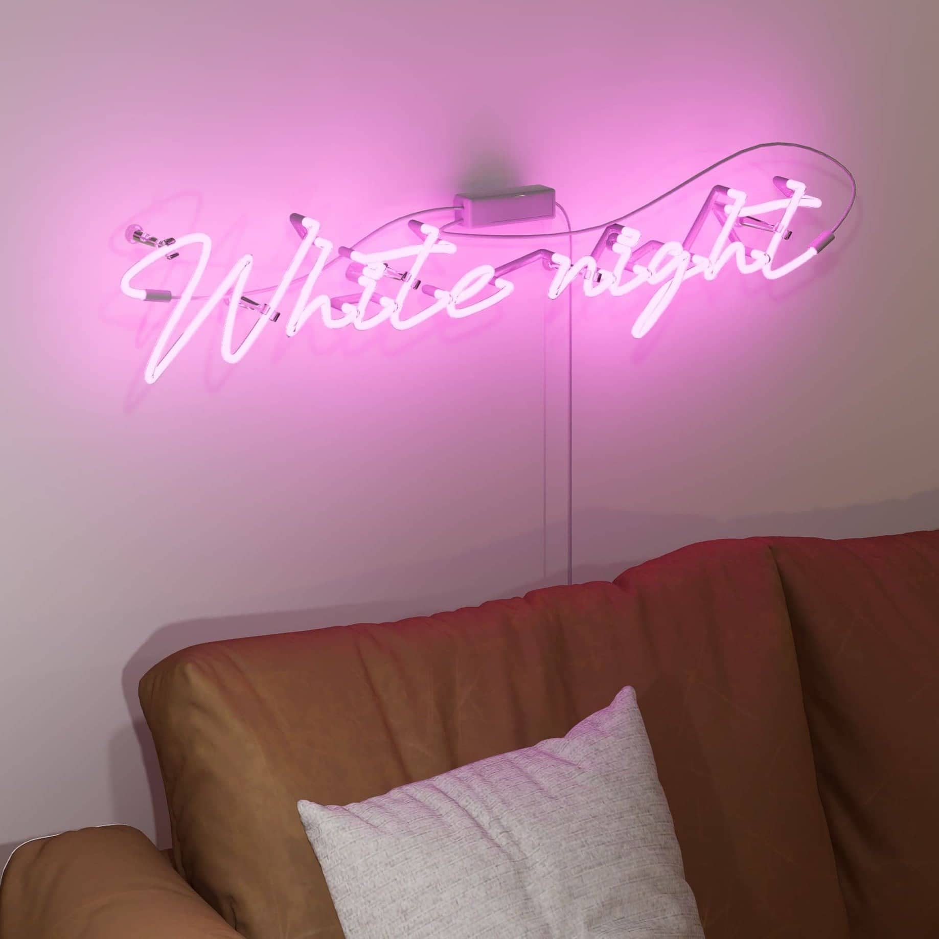 Vintage Neon Signs Illuminate the Serenity of White Night