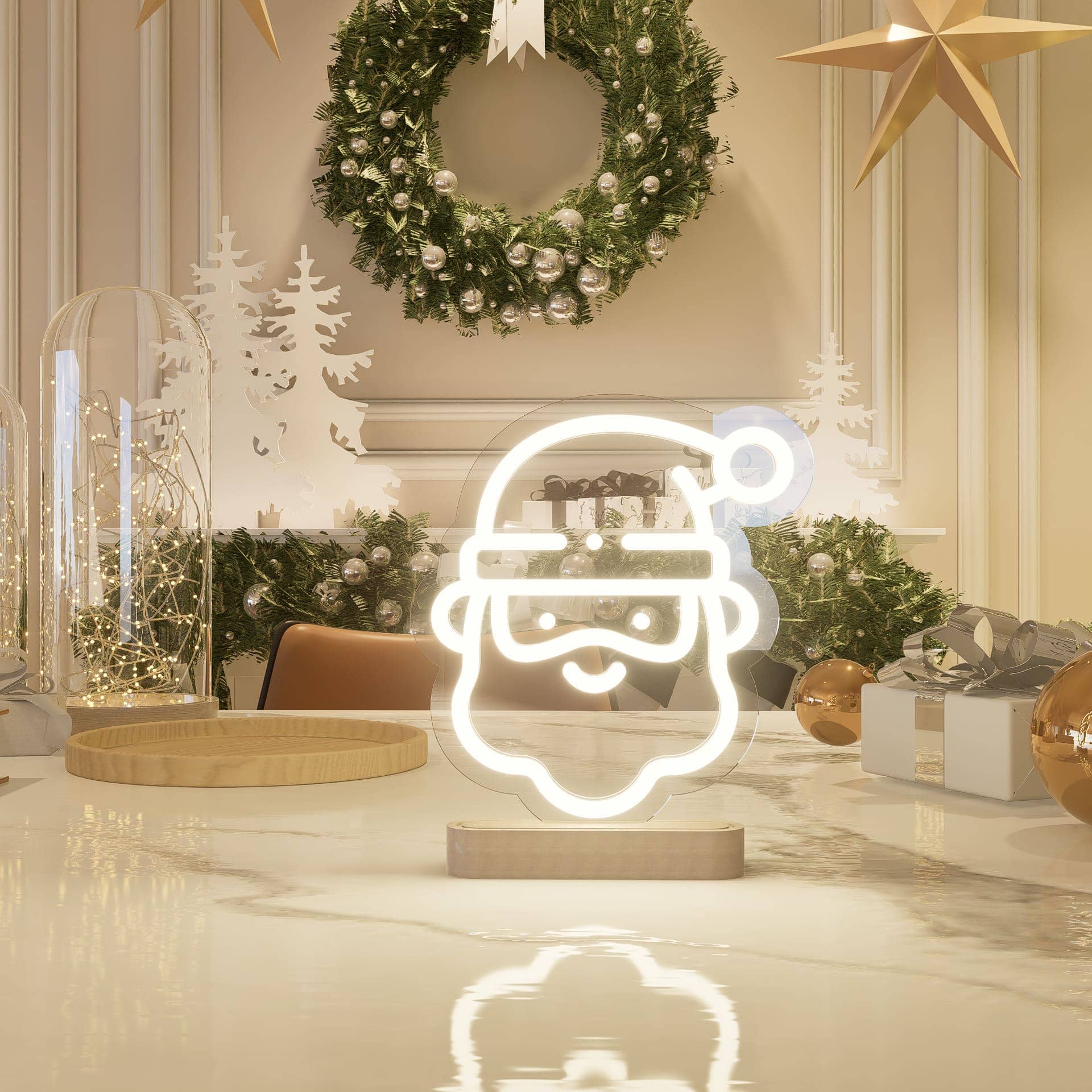 Santa's Glow: Festive Neon Table Signs